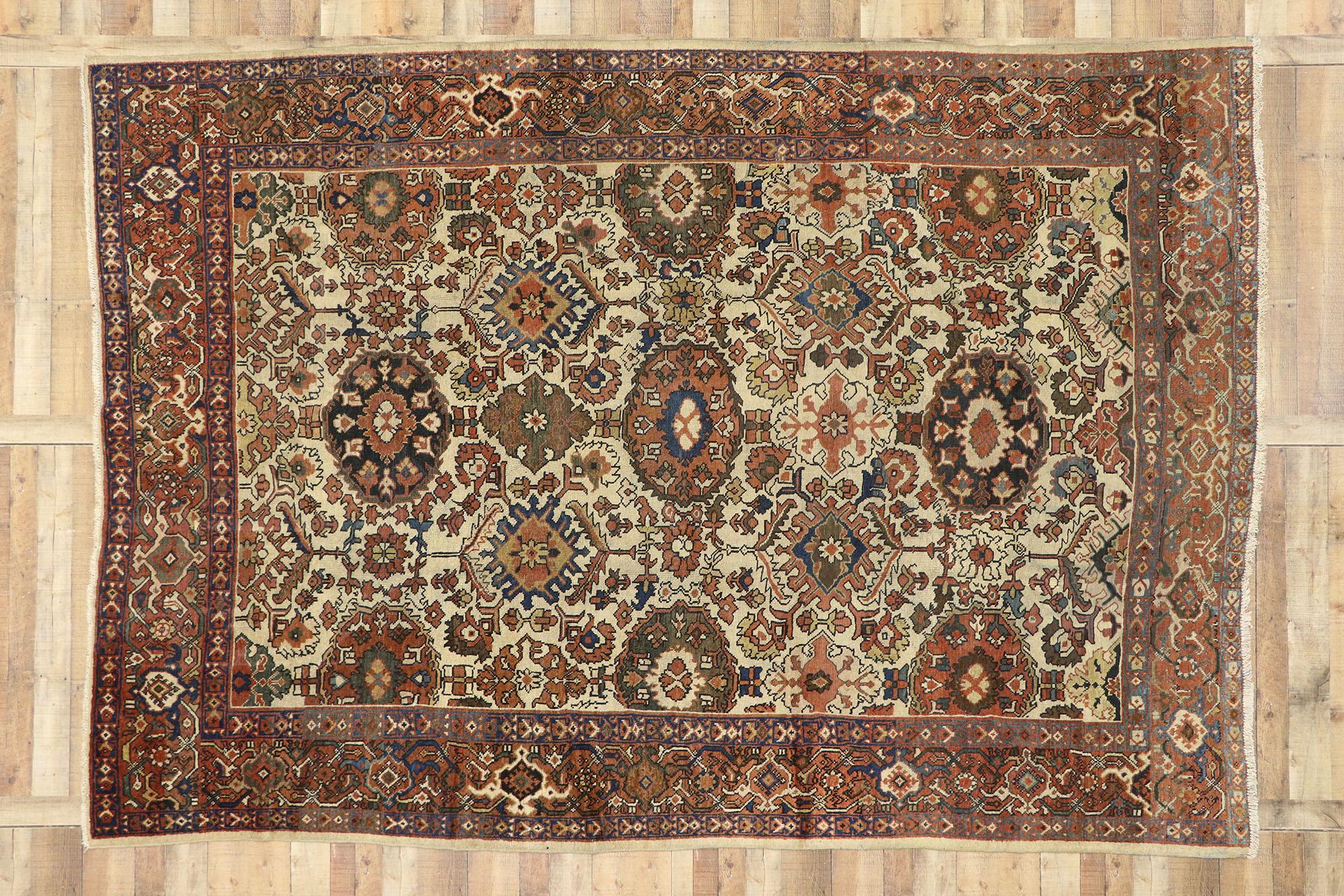 XX secolo Antico tappeto persiano Mahal con stile rustico coloniale americano in vendita