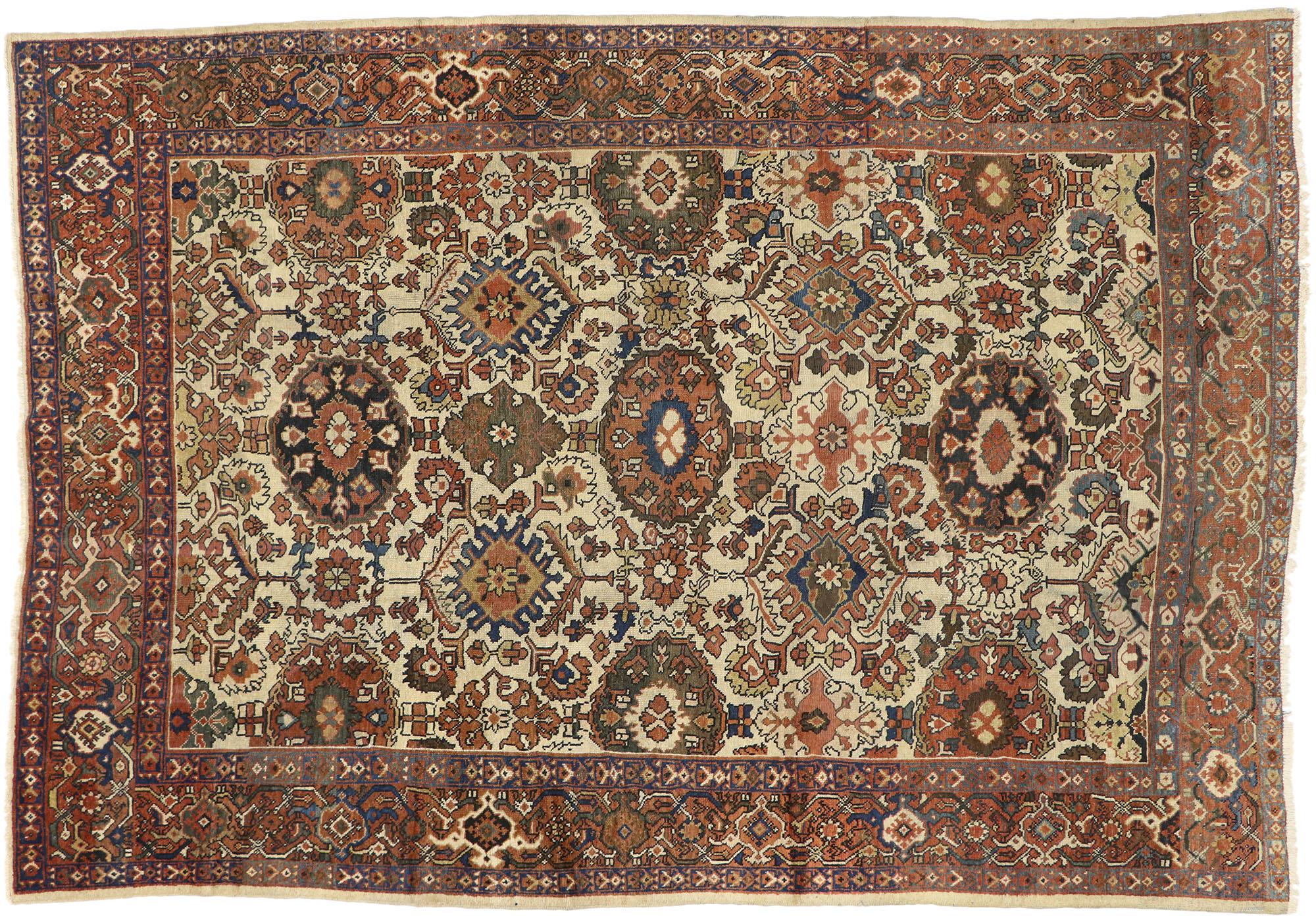 Wool Antique Persian Mahal Rug with Rustic American Colonial Style For Sale
