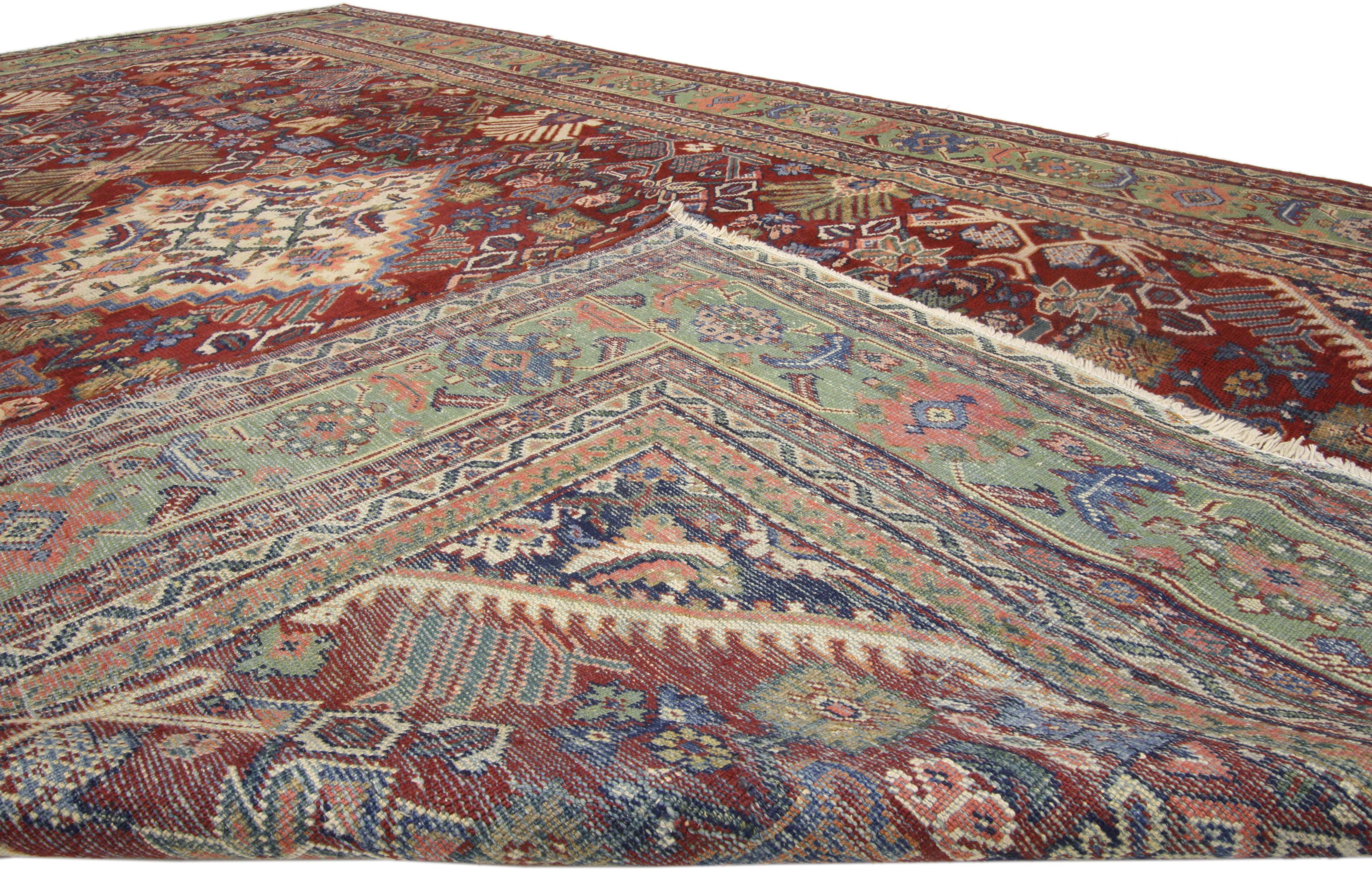 Hand-Knotted Antique Persian Mahal Rug with Rustic Gustavian Art Deco Style For Sale