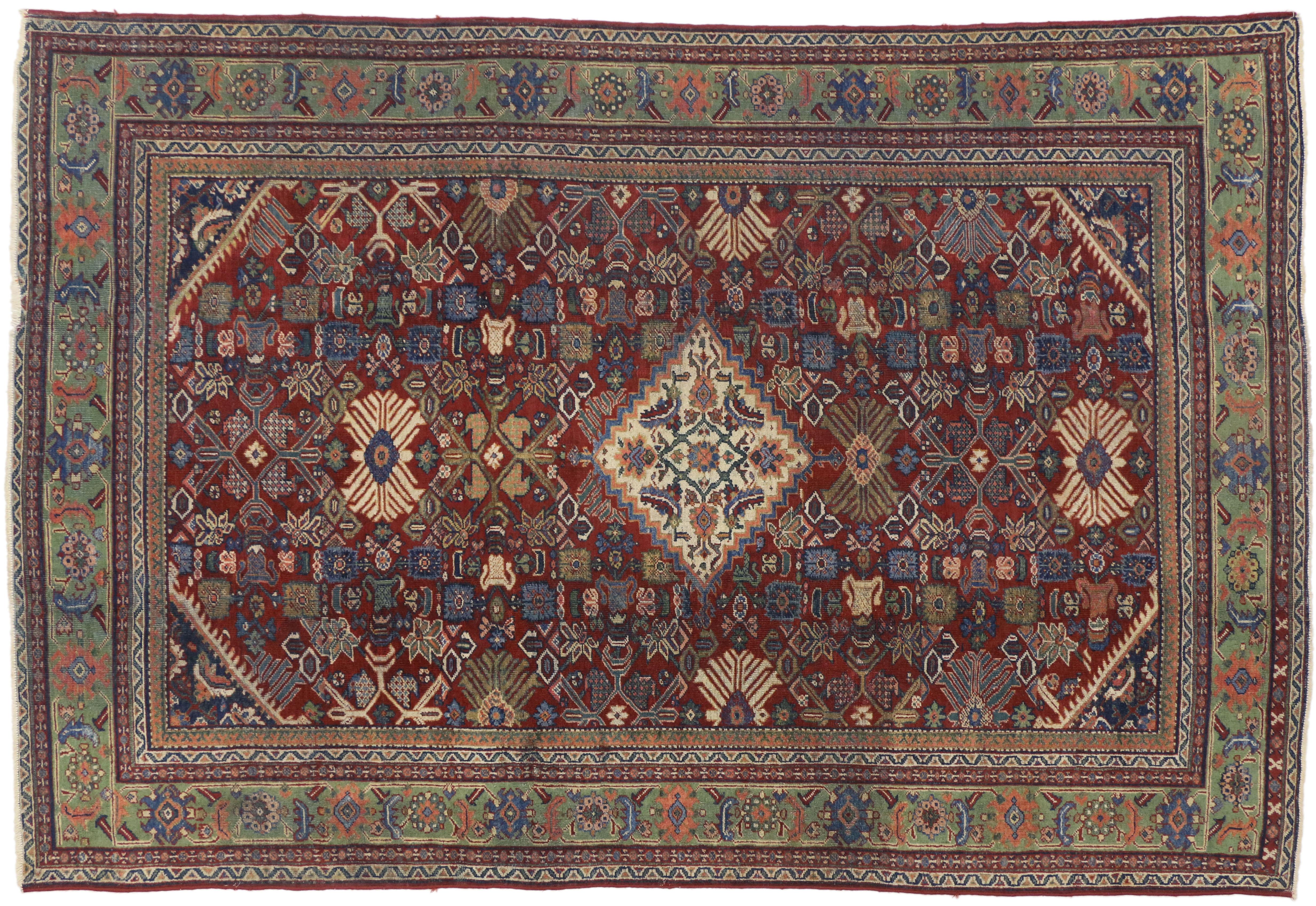 Antique Persian Mahal Rug with Rustic Gustavian Art Deco Style In Good Condition For Sale In Dallas, TX