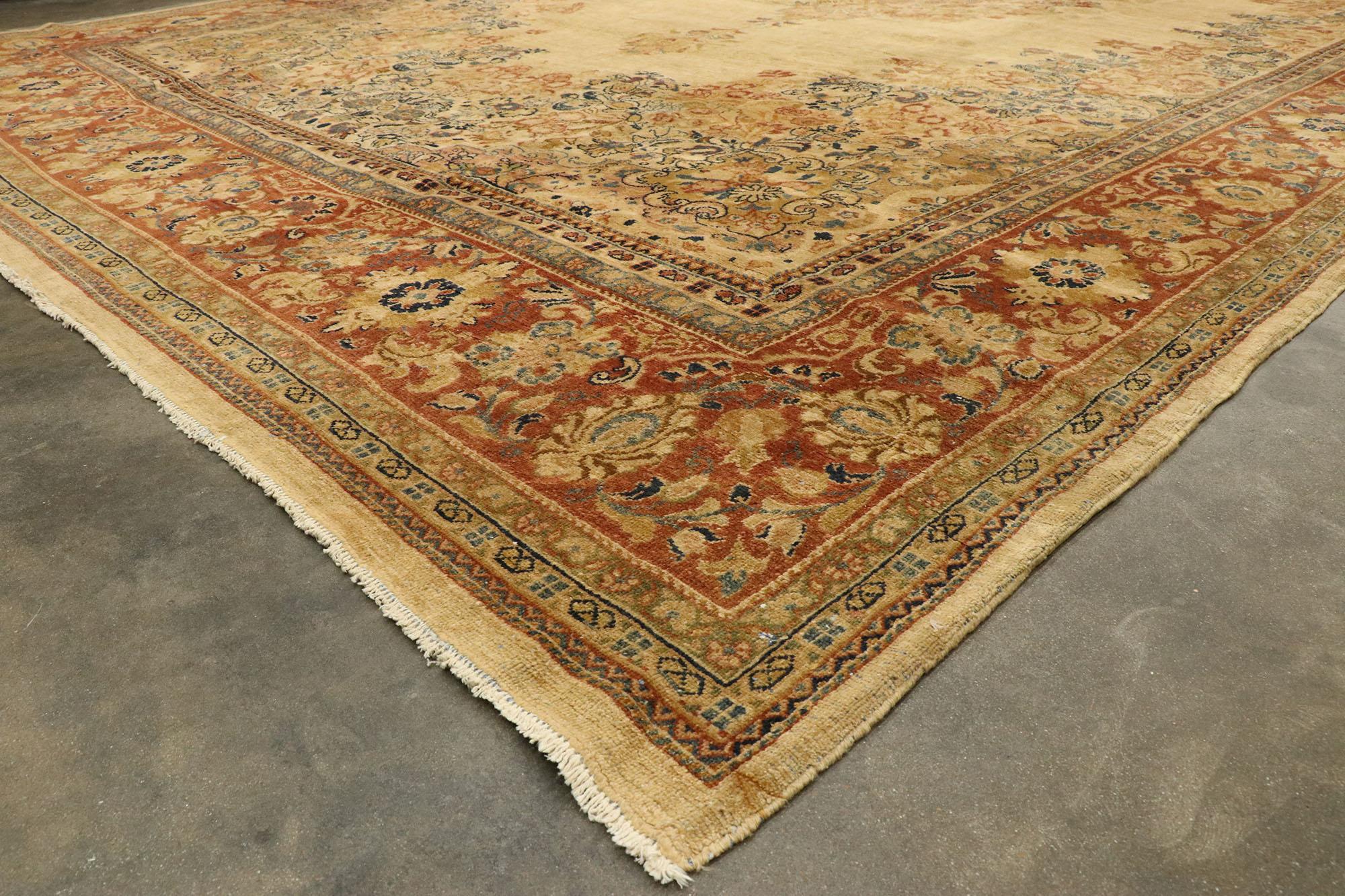 20th Century Antique Persian Mahal Rug with Rustic Shaker Style Style For Sale