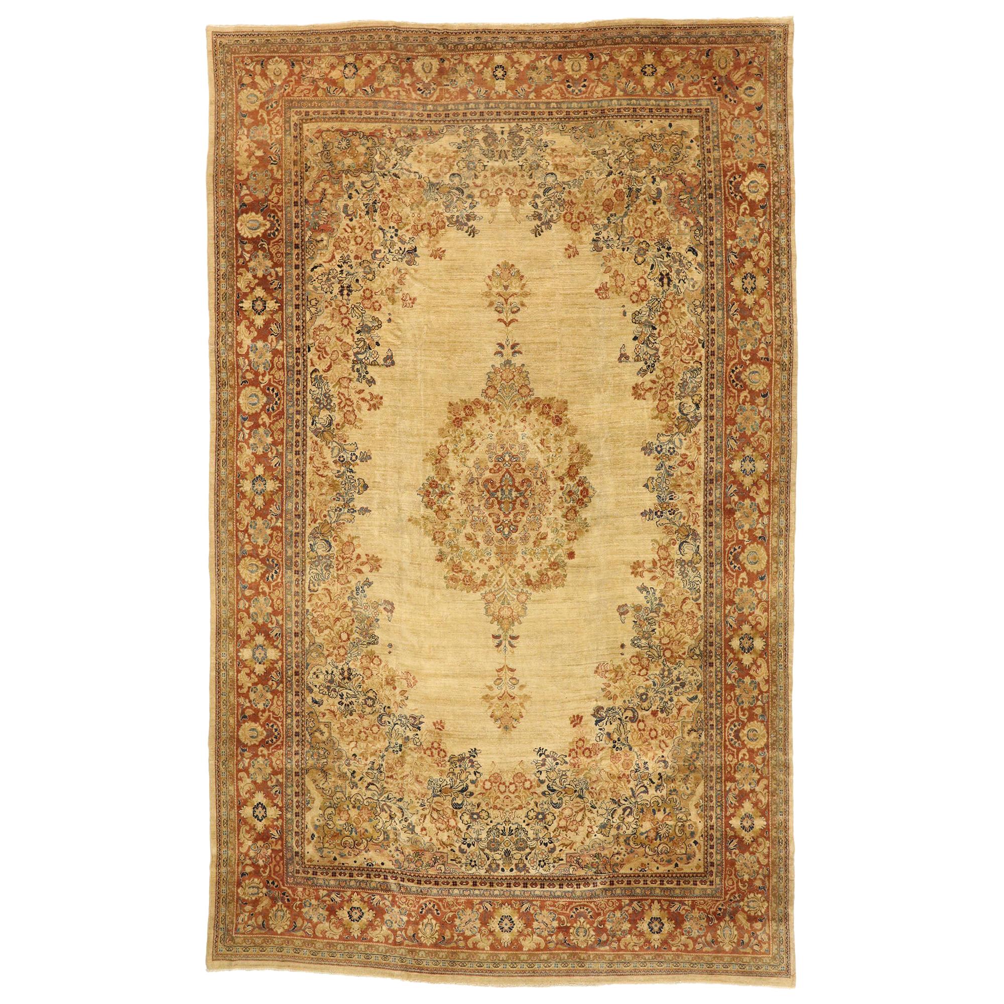 Antique Persian Mahal Rug with Rustic Shaker Style Style For Sale