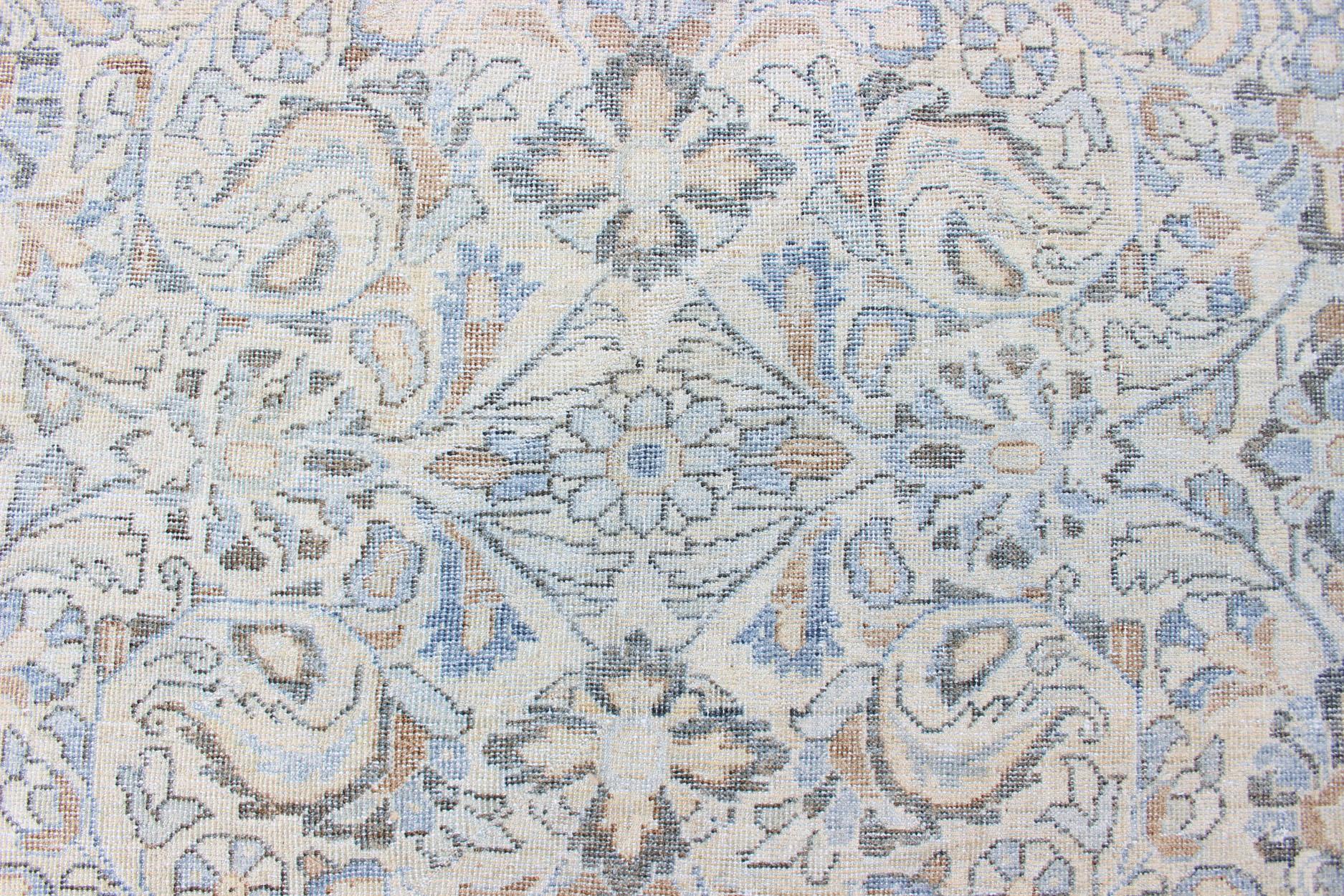 Antique Persian Mahal Rug with Sub Floral Design in Blue, Charcoal & Cream 4