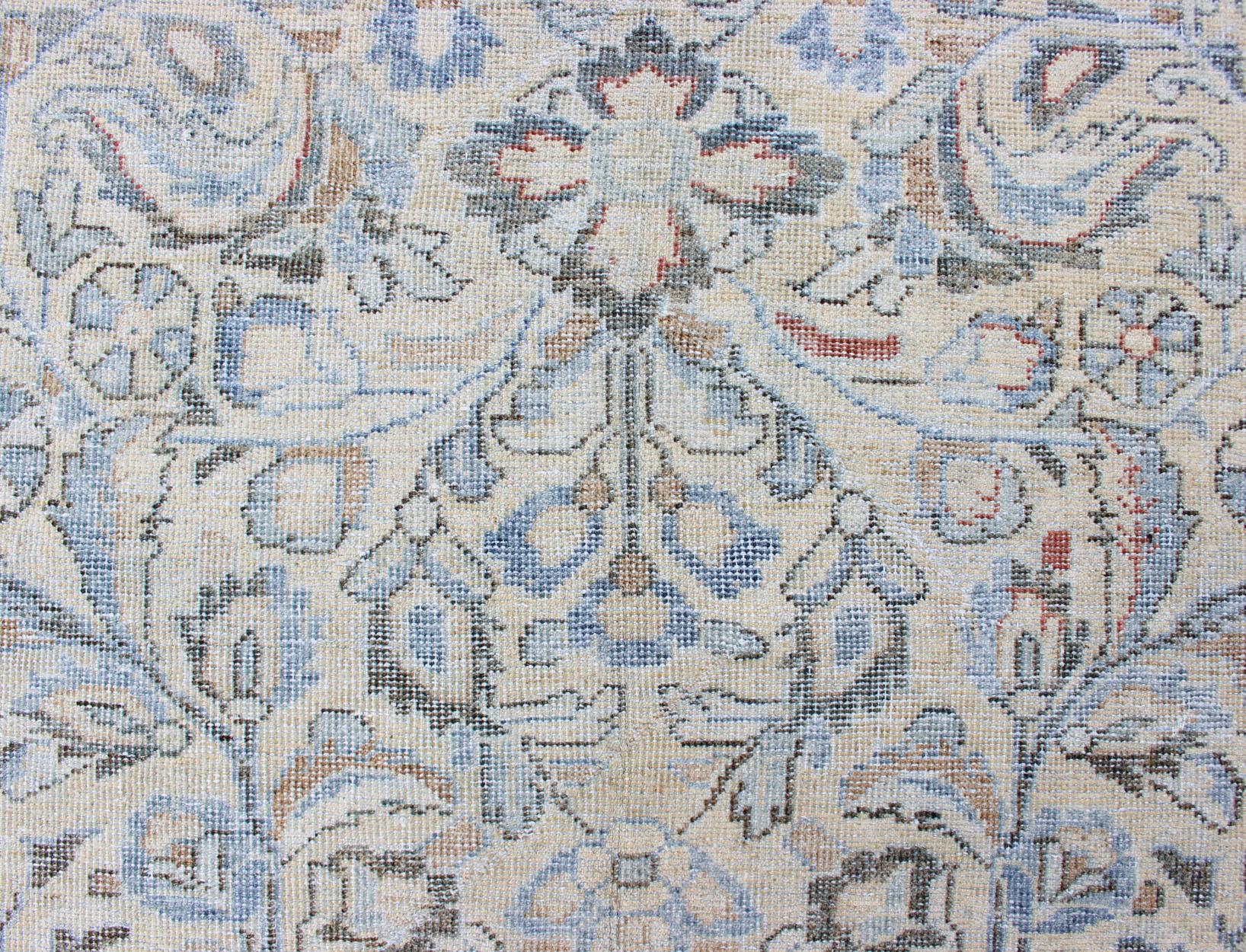 Antique Persian Mahal Rug with Sub Floral Design in Blue, Charcoal & Cream 7