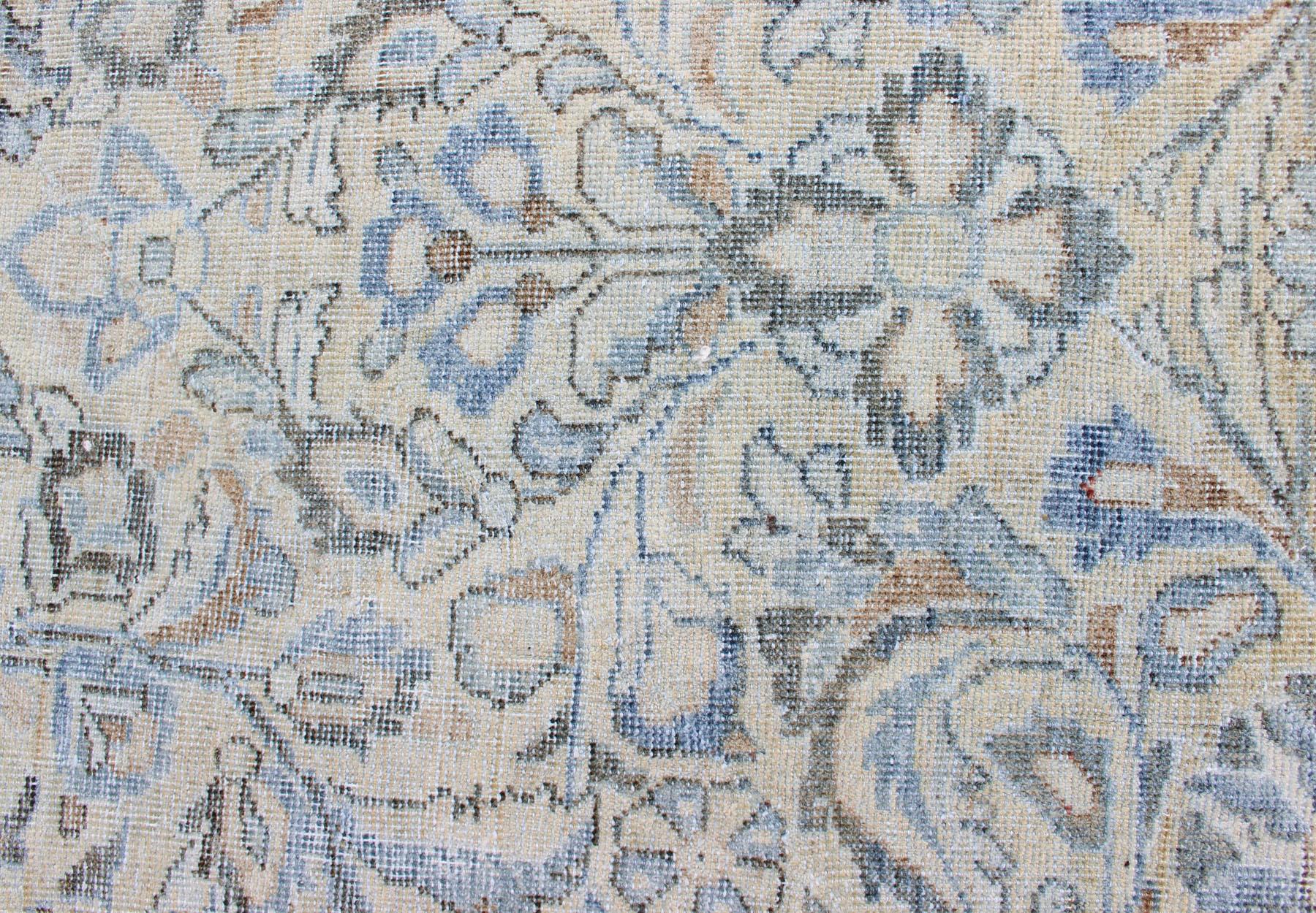 Antique Persian Mahal Rug with Sub Floral Design in Blue, Charcoal & Cream 9