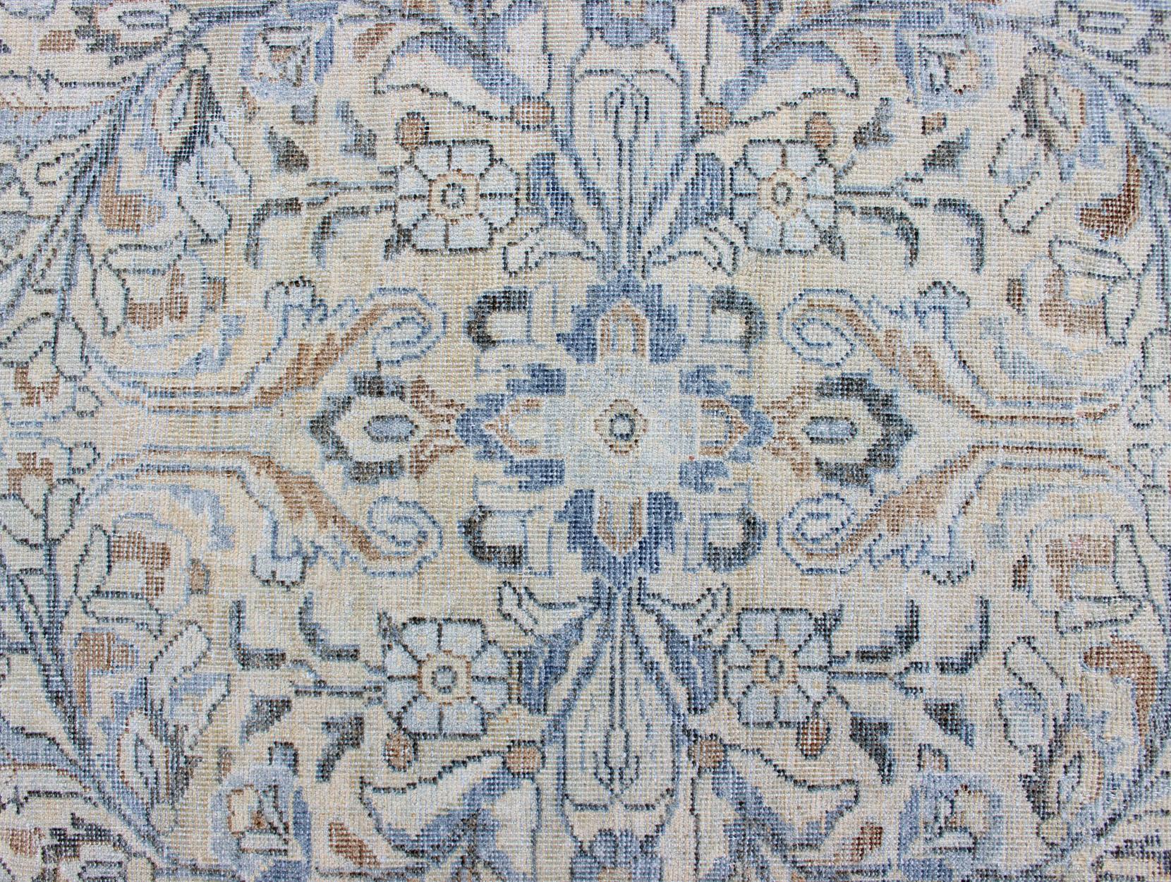 Antique Persian Mahal Rug with Sub Floral Design in Blue, Charcoal & Cream 10