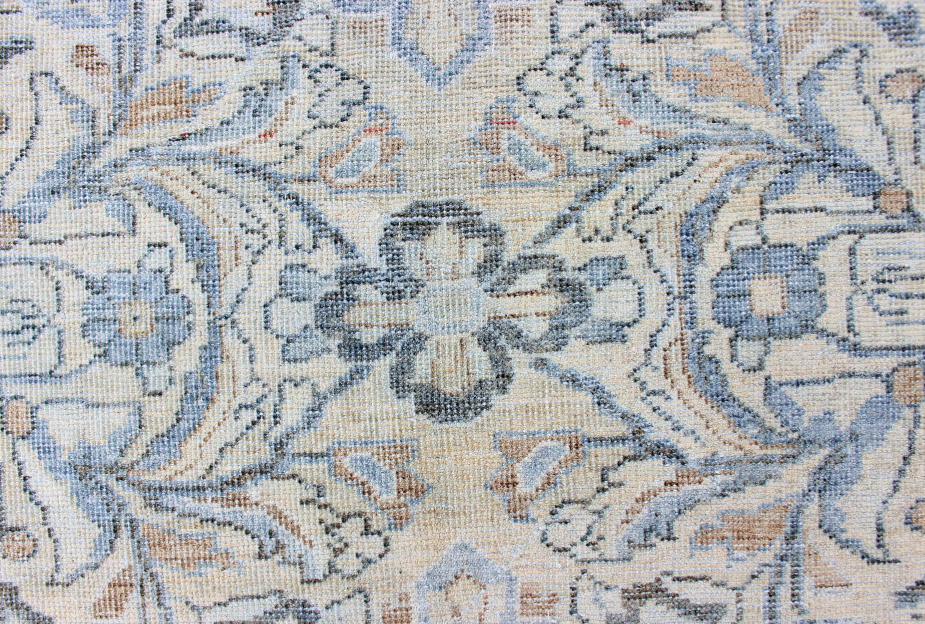 Antique Persian Mahal Rug with Sub Floral Design in Blue, Charcoal & Cream 11