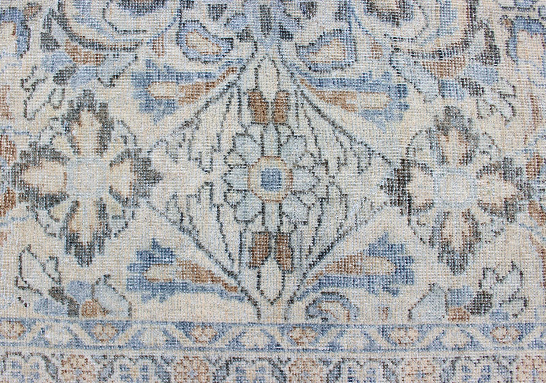 Antique Persian Mahal Rug with Sub Floral Design in Blue, Charcoal & Cream 12