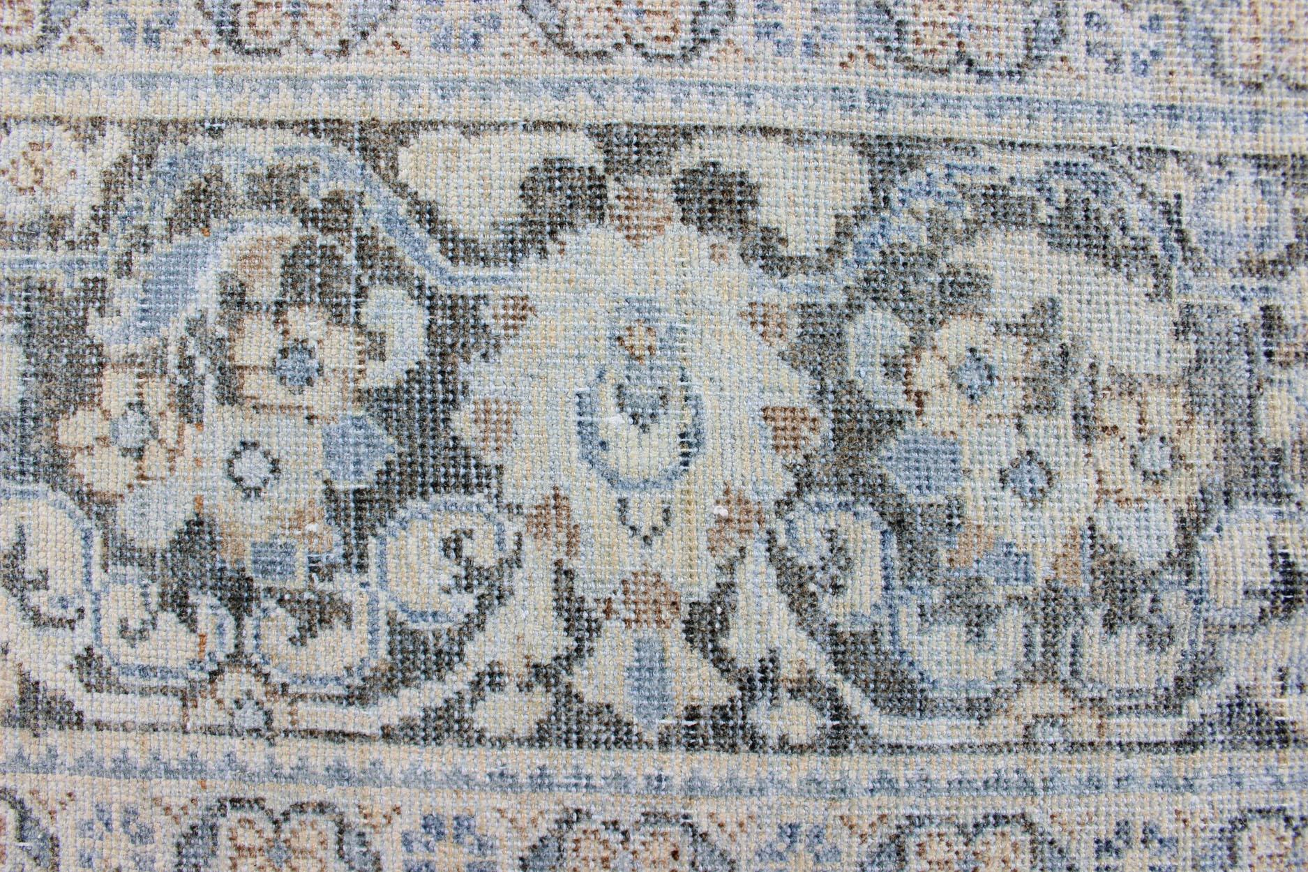 Antique Persian Mahal Rug with Sub Floral Design in Blue, Charcoal & Cream 13