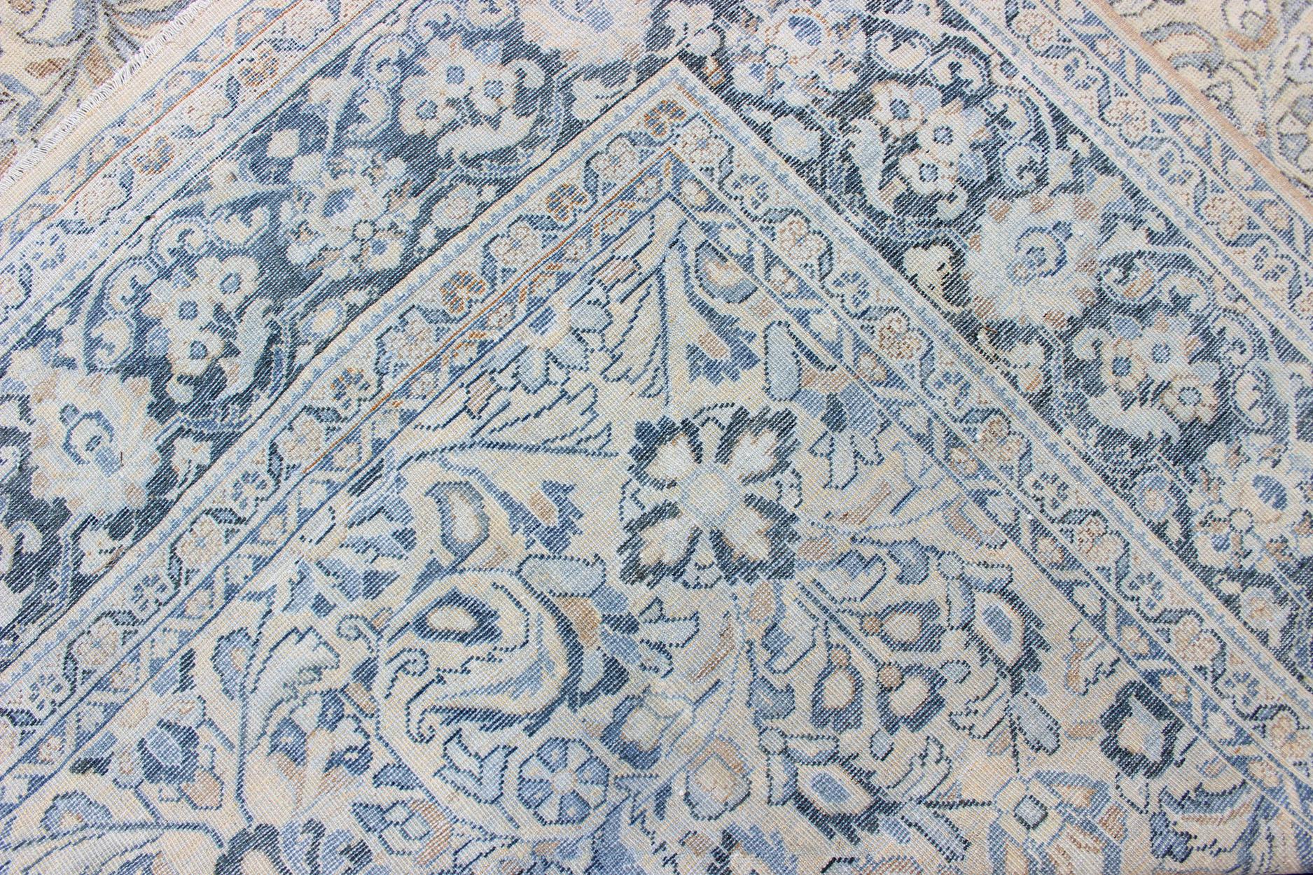 Antique Persian Mahal Rug with Sub Floral Design in Blue, Charcoal & Cream In Good Condition In Atlanta, GA