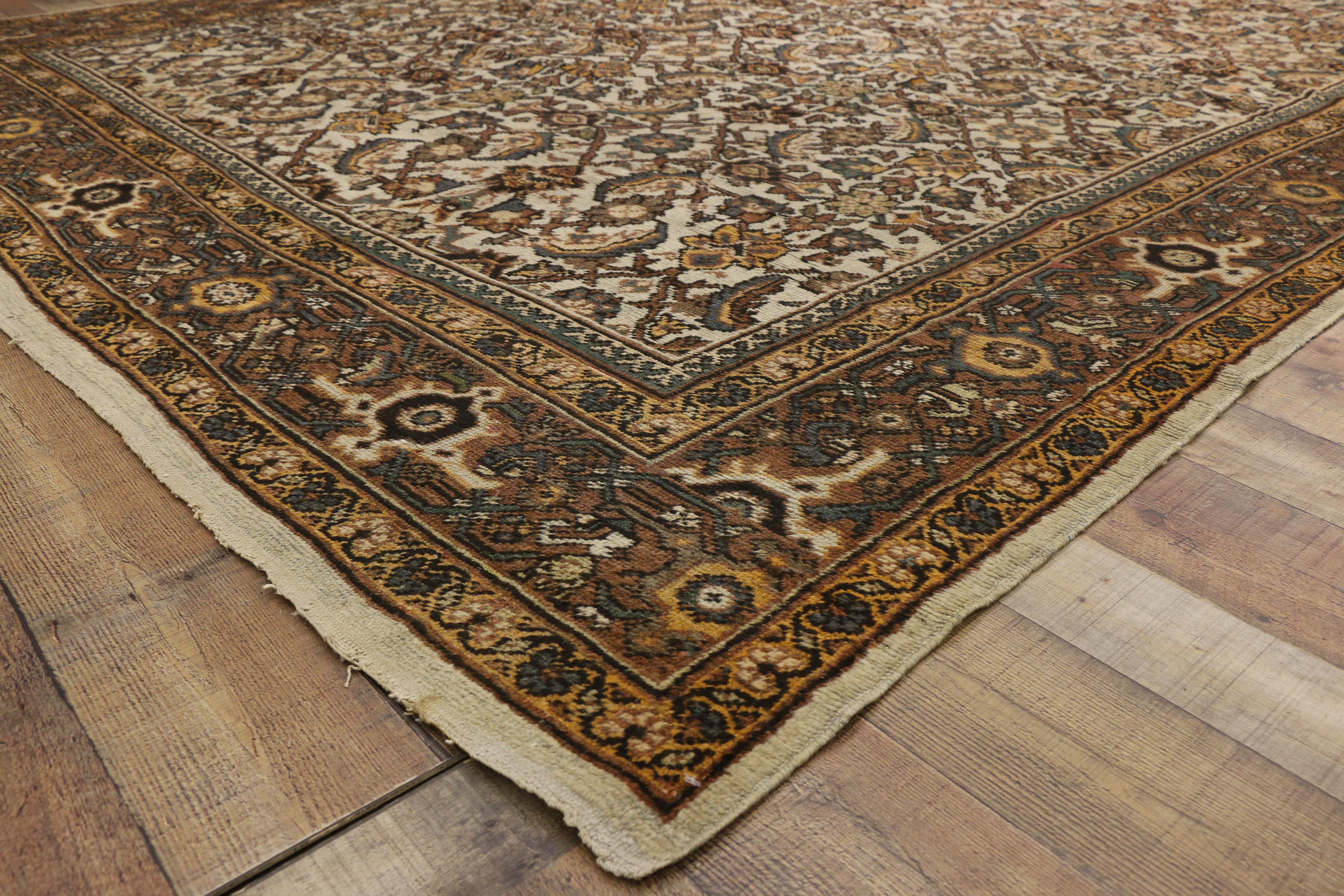 Hand-Knotted Antique Persian Mahal Rug with Herati Pattern and Rustic Arts & Crafts Style For Sale