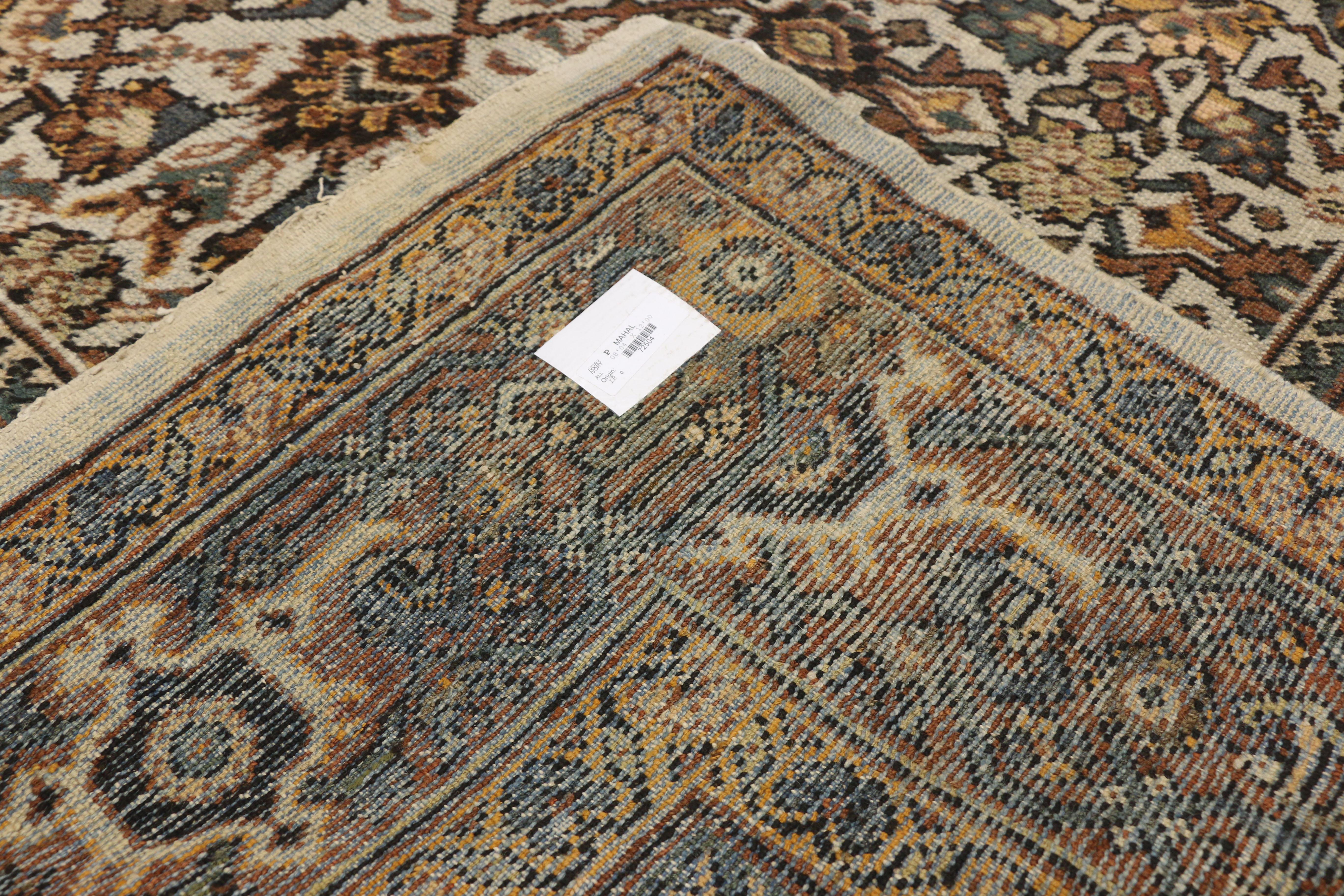 Modern Antique Persian Mahal Rug with Herati Pattern and Rustic Arts & Crafts Style For Sale