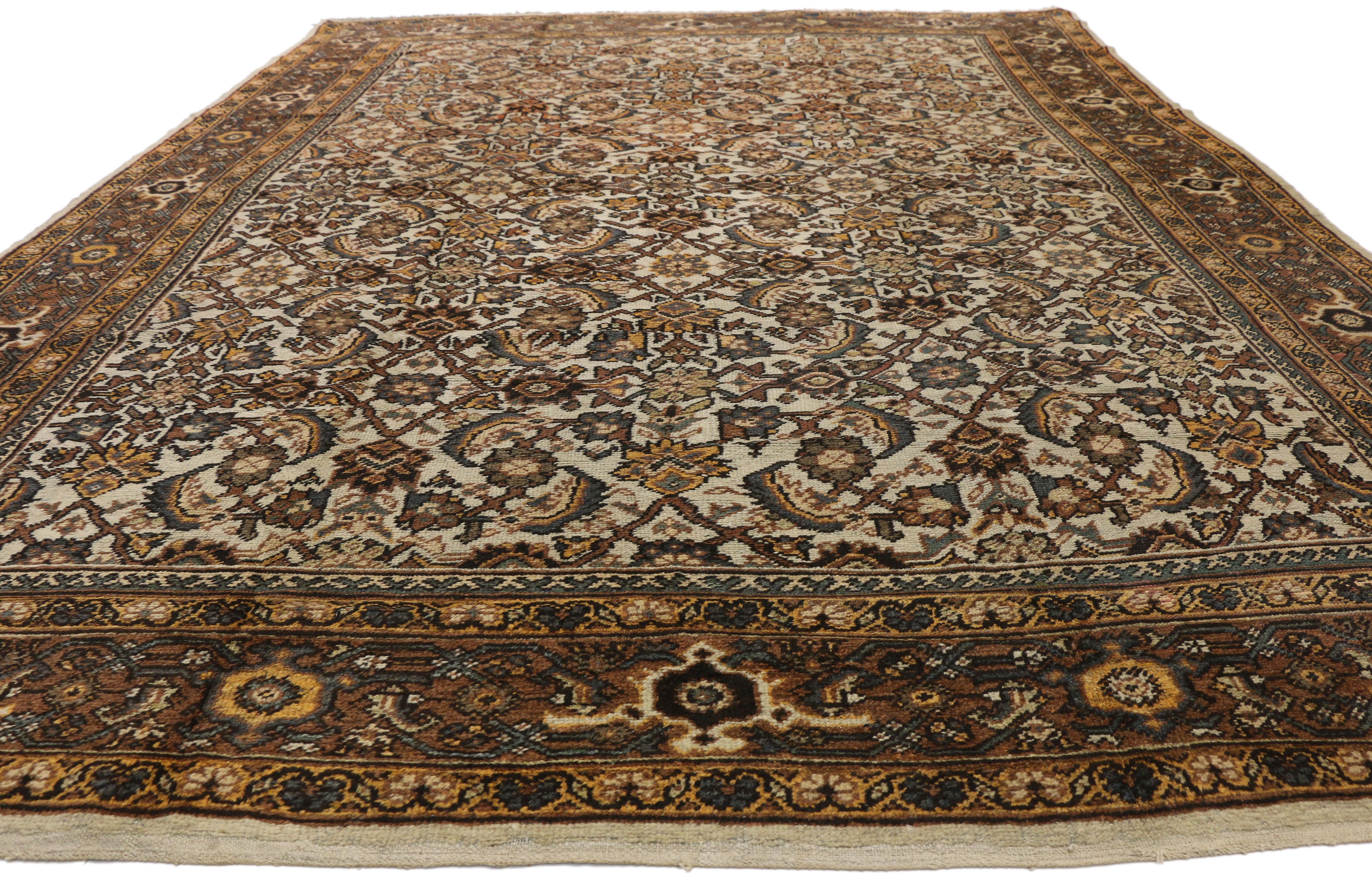 Antique Persian Mahal Rug with Herati Pattern and Rustic Arts & Crafts Style For Sale 2