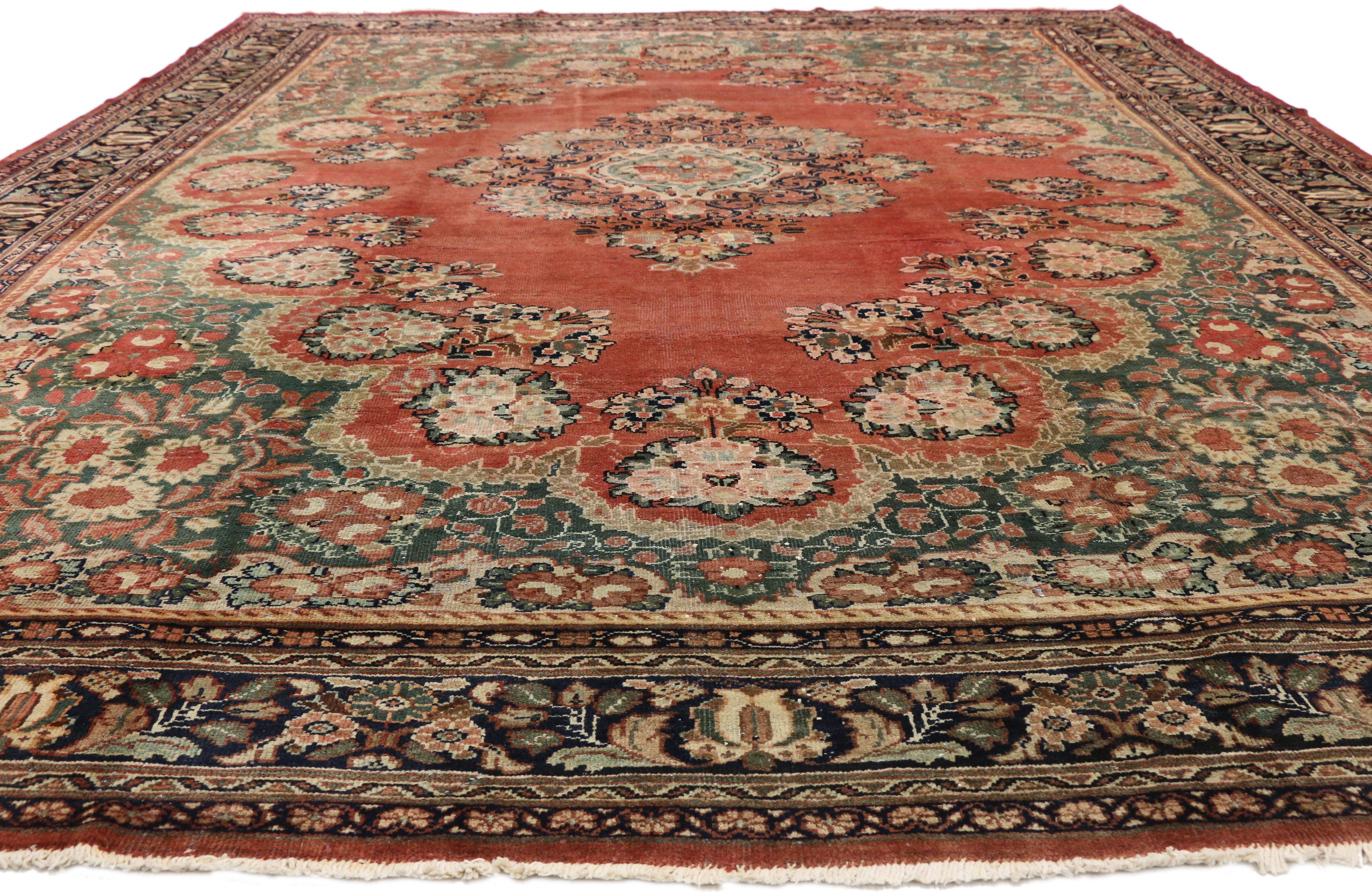 Hand-Knotted Antique Persian Mahal Rug with Rustic English Country Style For Sale