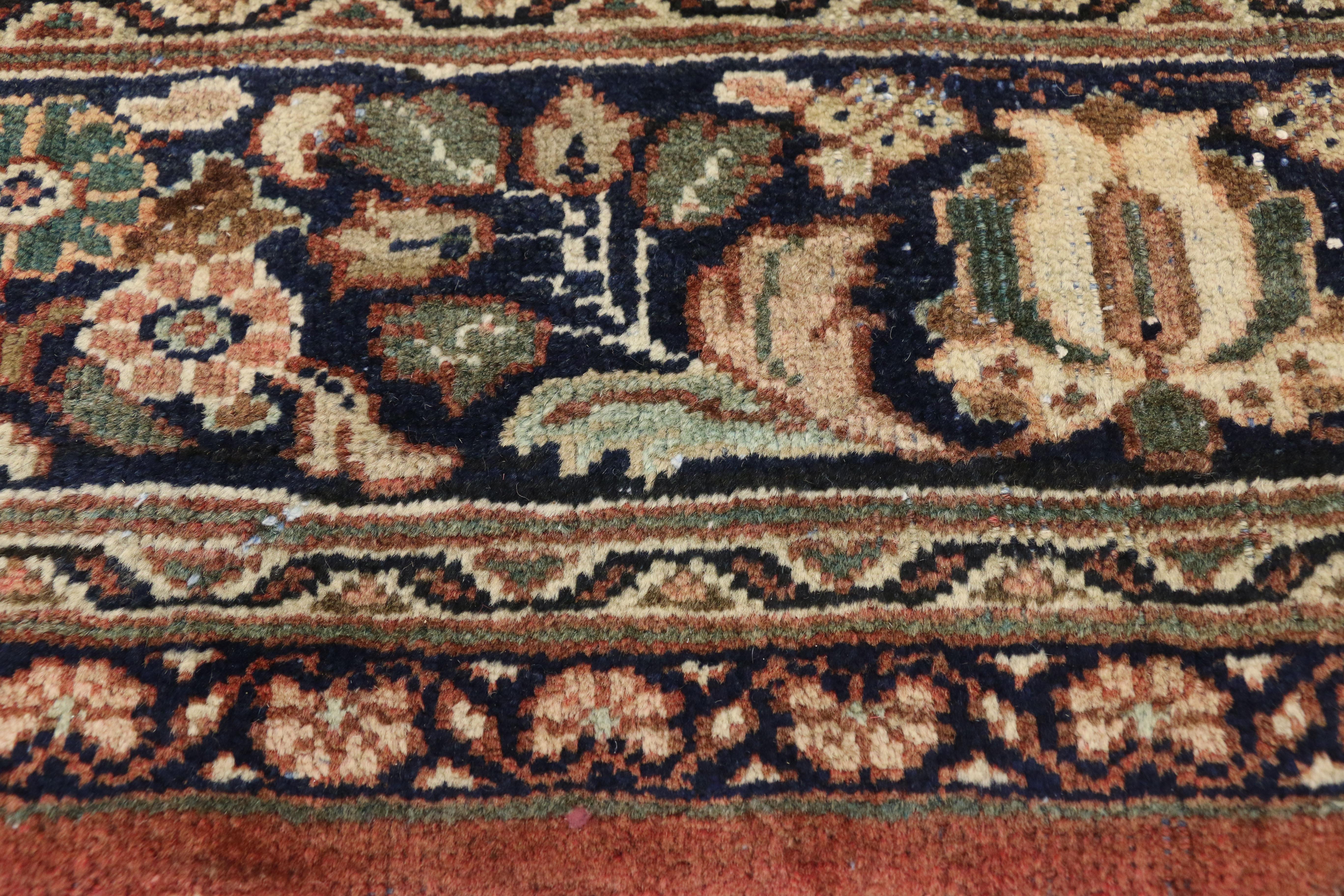 Antique Persian Mahal Rug with Rustic English Country Style In Good Condition For Sale In Dallas, TX