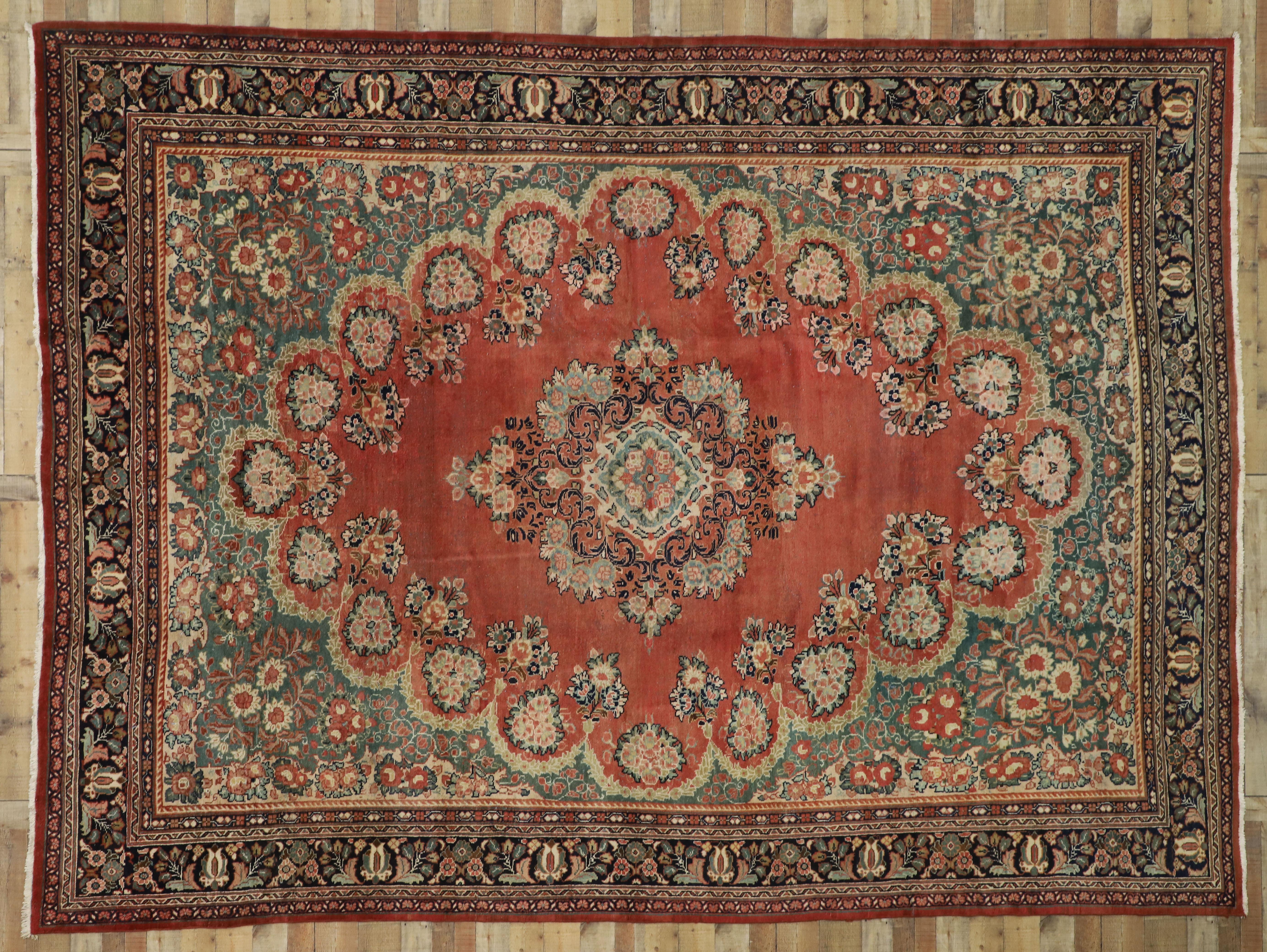 Antiker persischer Mahal-Teppich im rustikalen englischen Landhausstil im Angebot 1