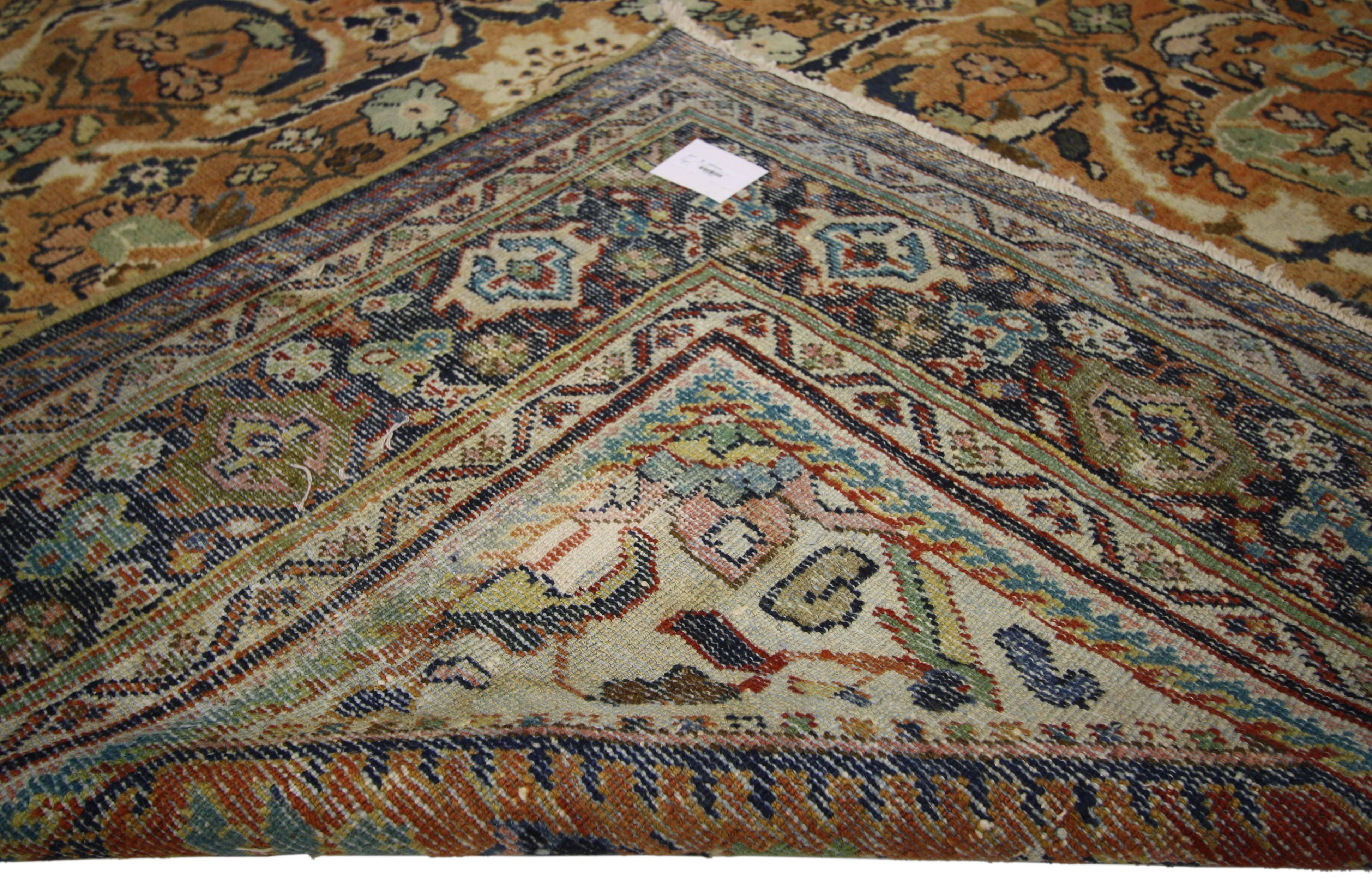 American Craftsman Antique Persian Mahal Rug with with Warm, Bungalow Craftsman Style For Sale