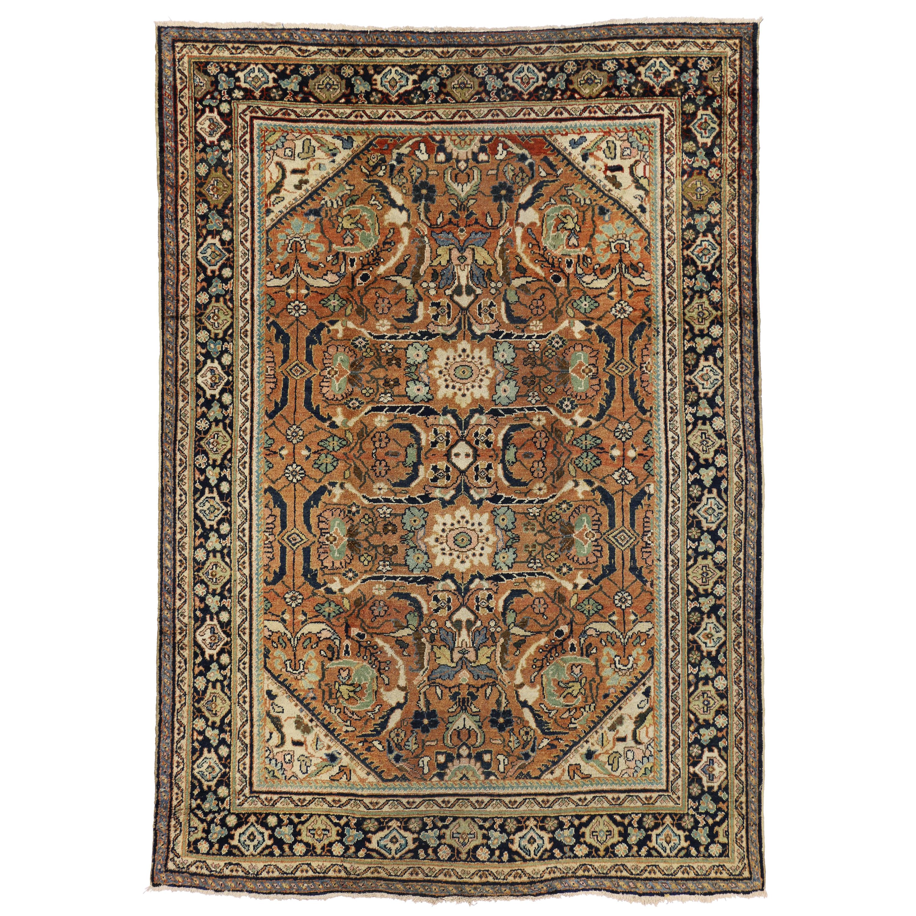 Antique Persian Mahal Rug with with Warm:: Bungalow Craftsman Style en vente