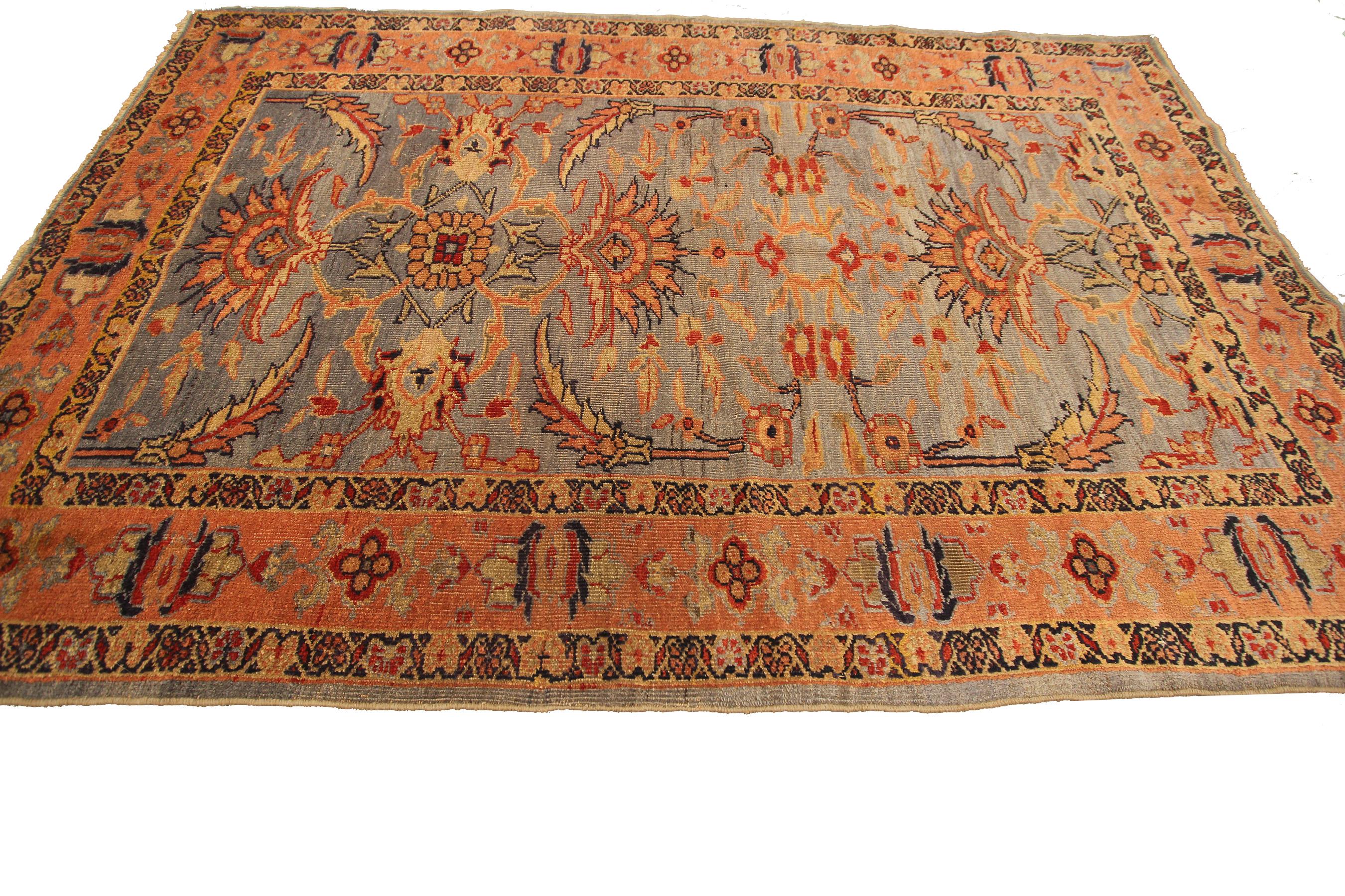 Hand-Knotted Antique Persian Mahal Rug Ziegler Antique Sultanabad Blue Geometric, 1880 For Sale
