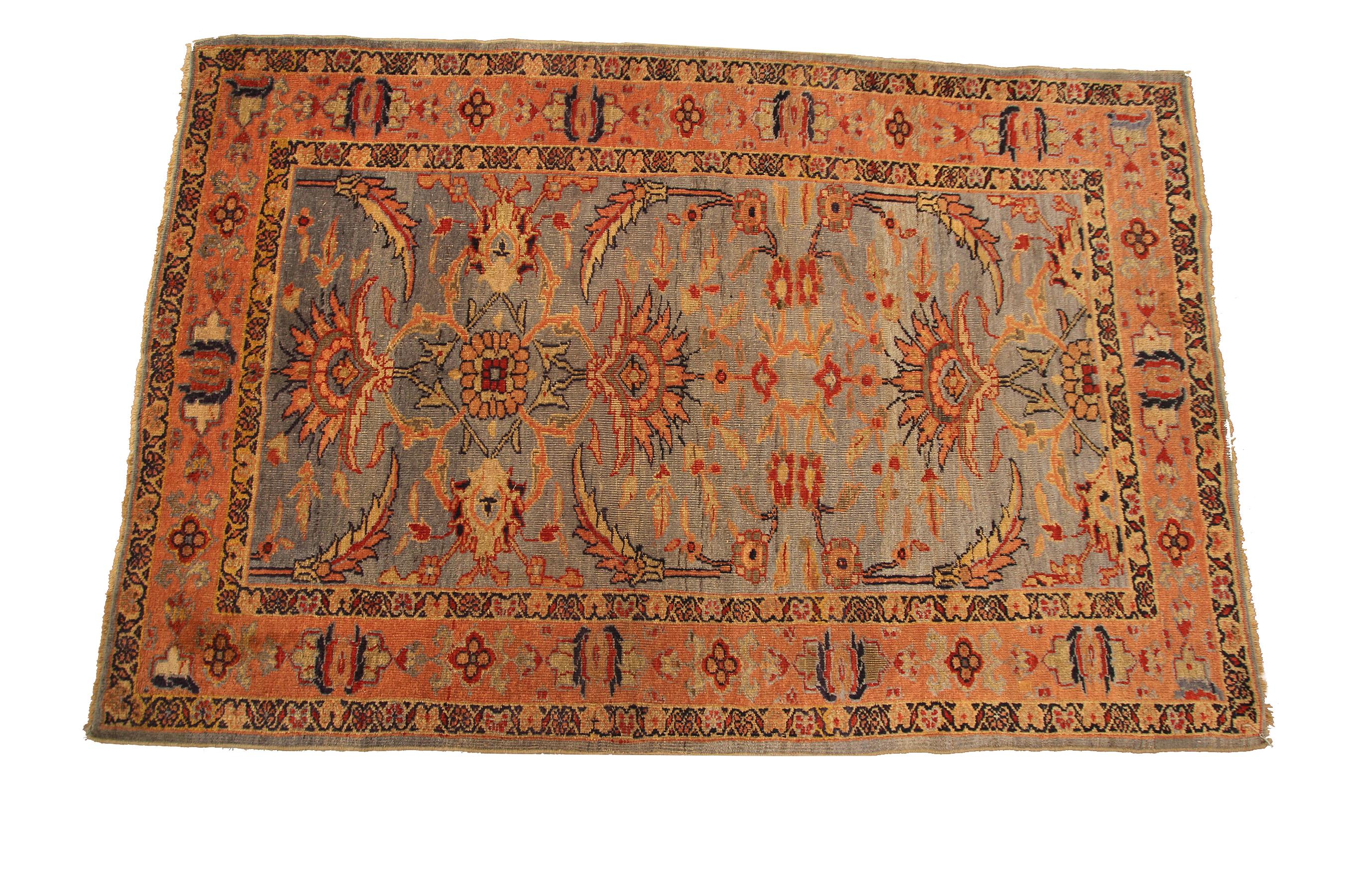 Wool Antique Persian Mahal Rug Ziegler Antique Sultanabad Blue Geometric, 1880 For Sale