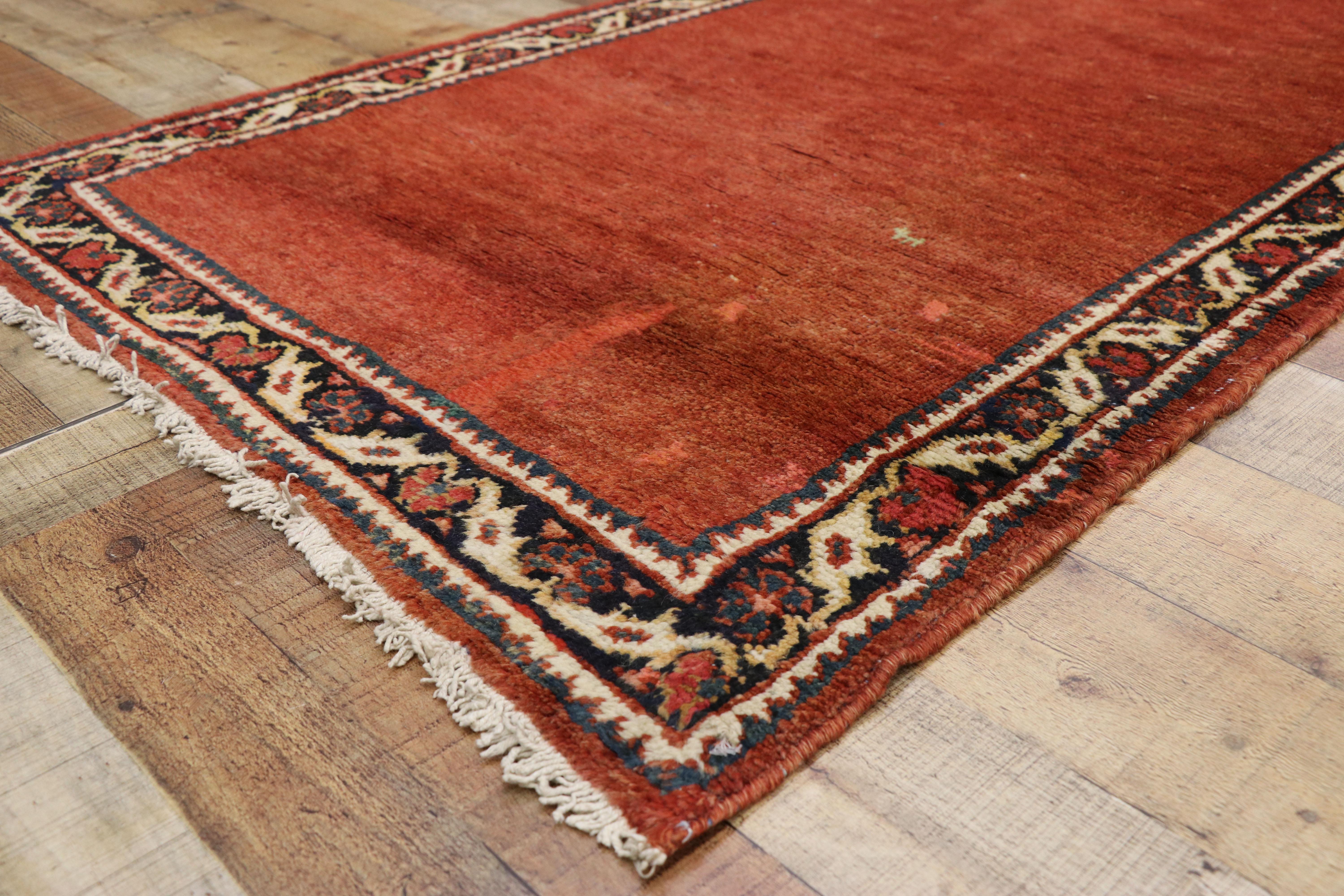 Hand-Knotted Antique Persian Mahal Runner in Red with Manor House Tudor Style