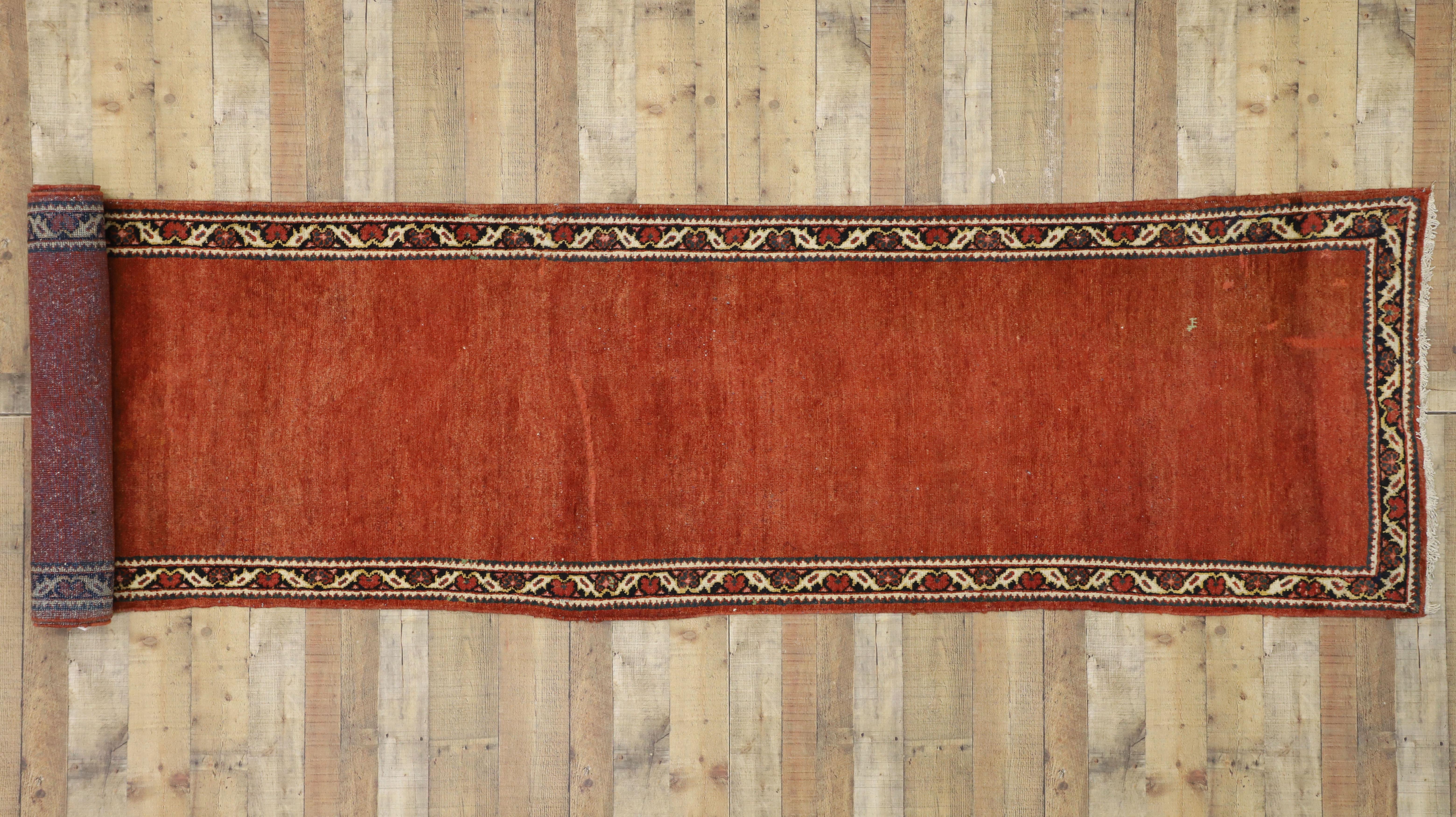 20th Century Antique Persian Mahal Runner in Red with Manor House Tudor Style