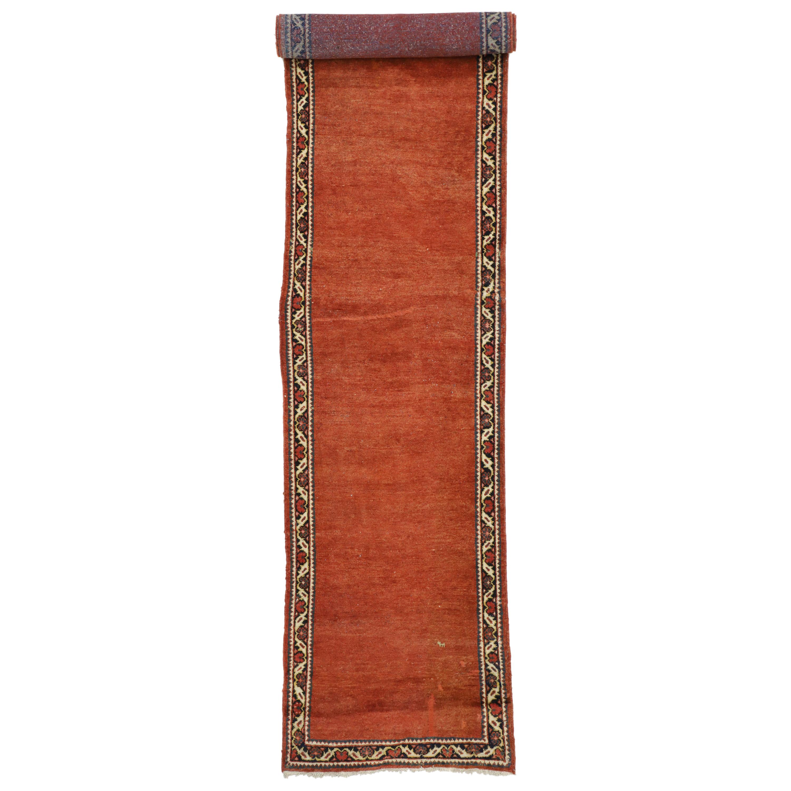 Antique Persian Mahal Runner in Red with Manor House Tudor Style
