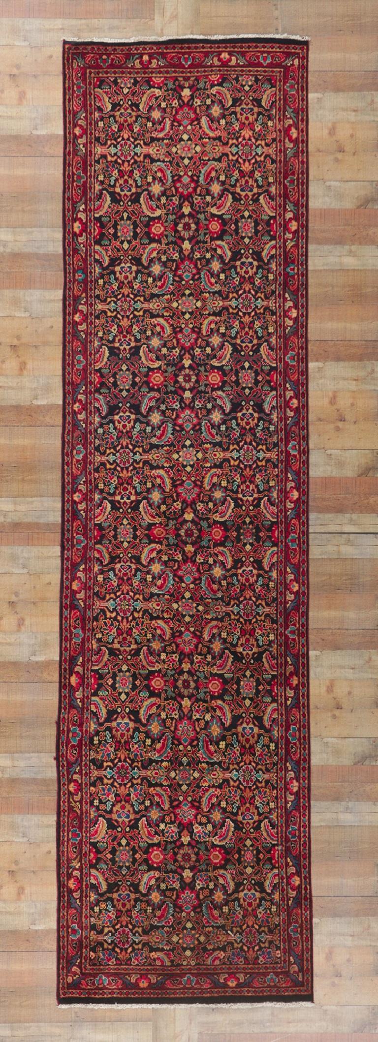 Antique Persian Mahal Runner with Herati Pattern In Good Condition For Sale In Dallas, TX