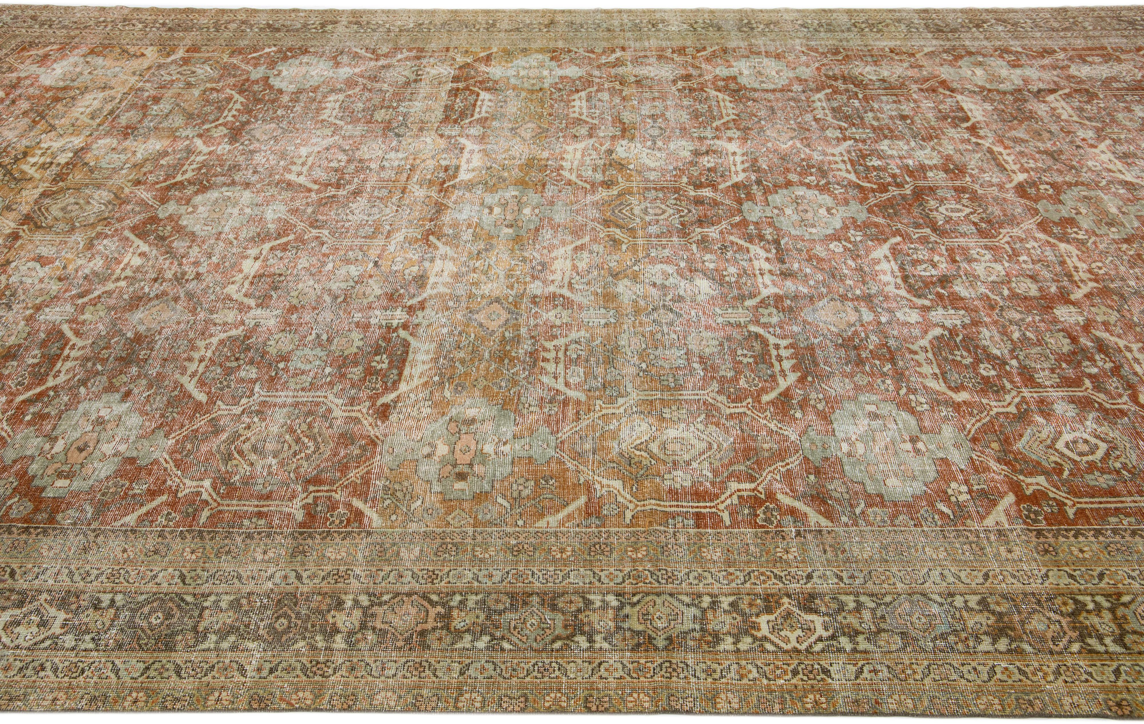 Hand-Knotted Antique Persian Mahal Rust Oversize Wool Rug with Allover Design For Sale