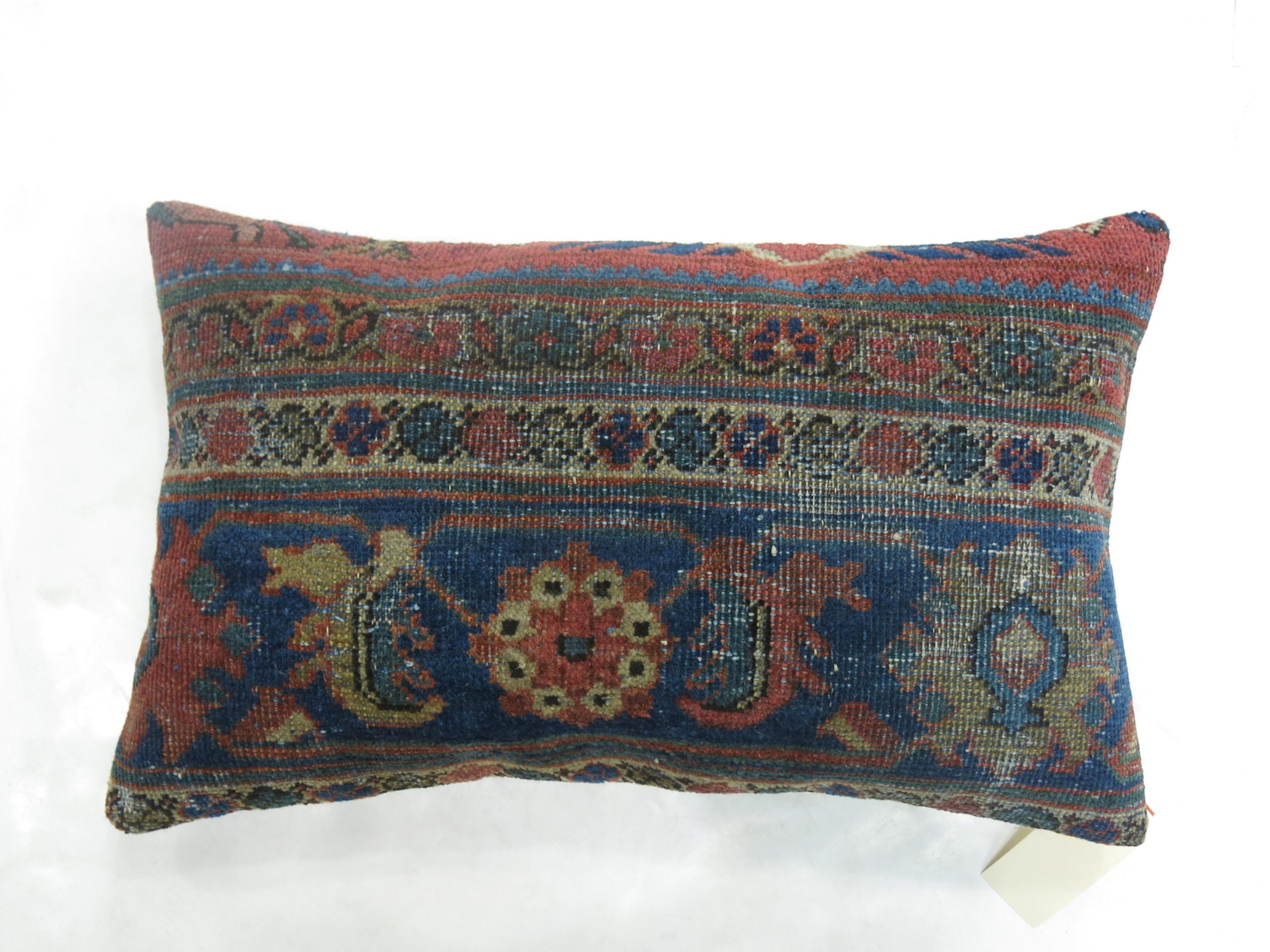 Antique Persian Mahal Shabby Chic Bolster Rug Pillow In Fair Condition In New York, NY