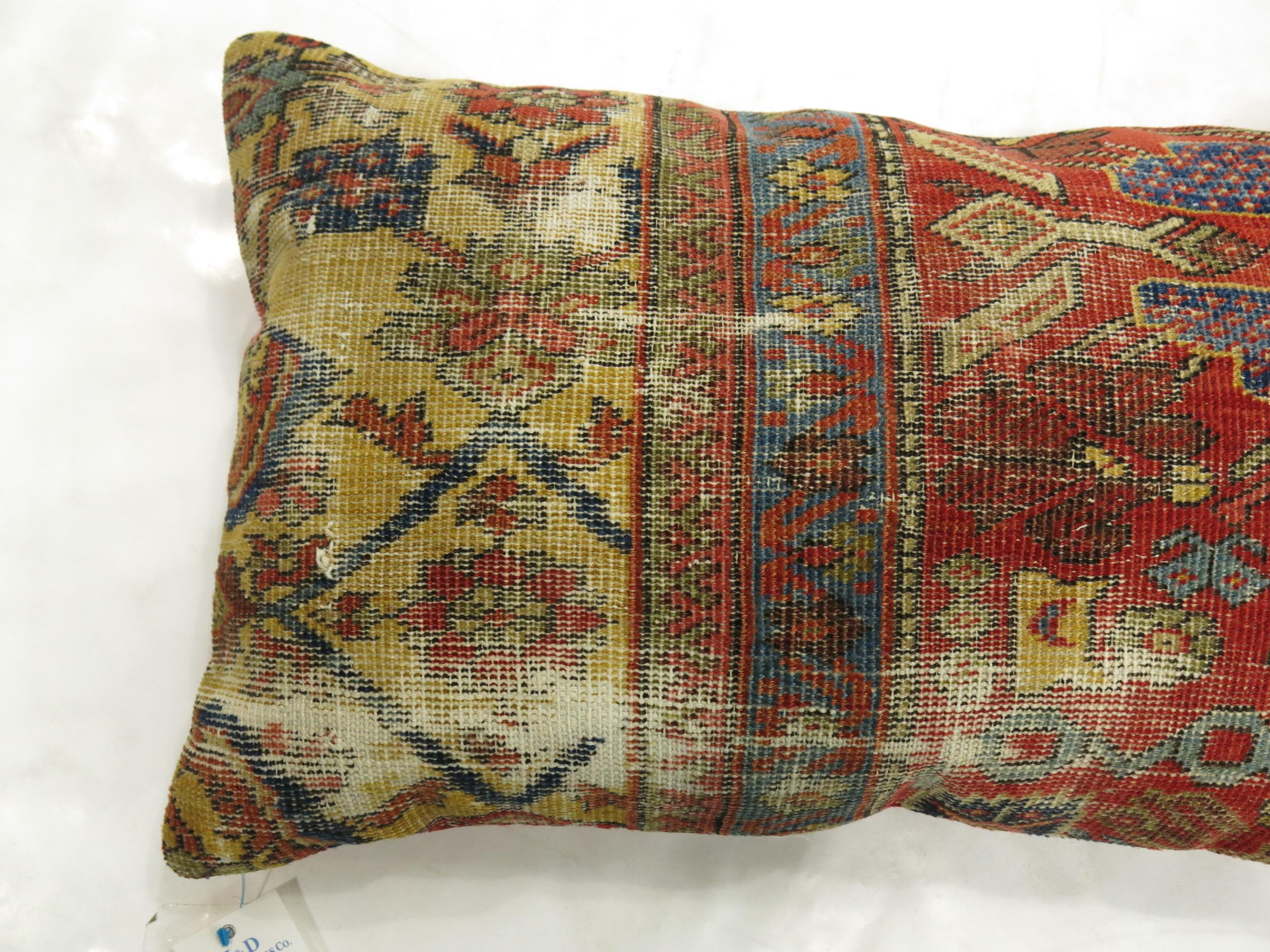Pillow made from antique Persian Mahal rug with cotton back.