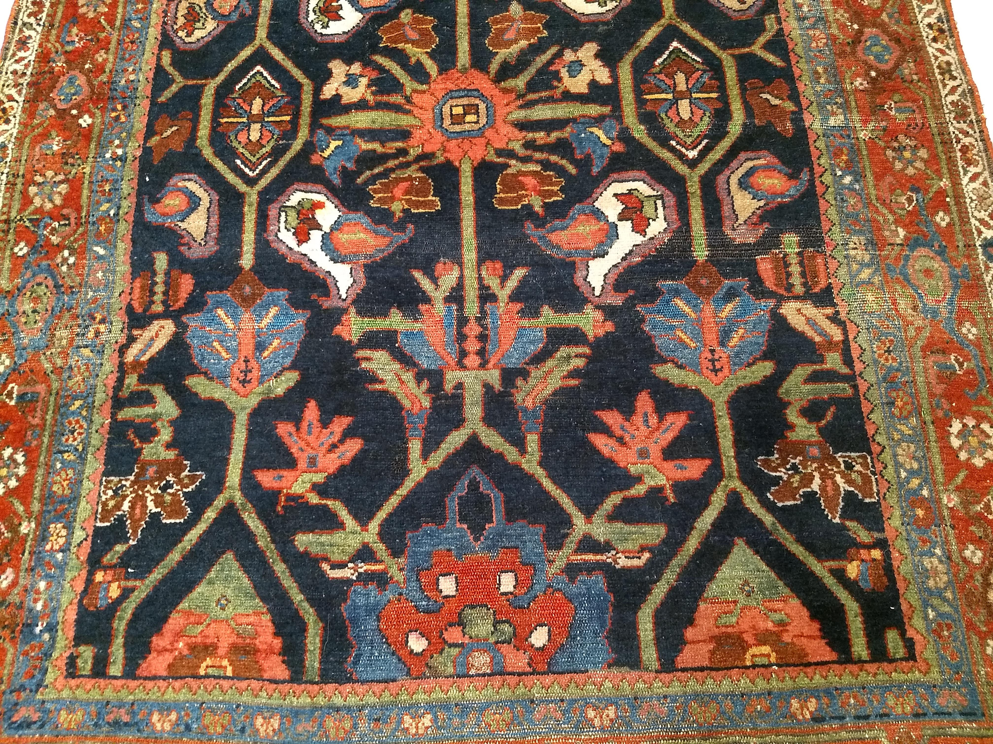 Vintage Persian Mahal Sultanabad Rug in Allover Pattern in Navy Blue, Green, Red For Sale 4