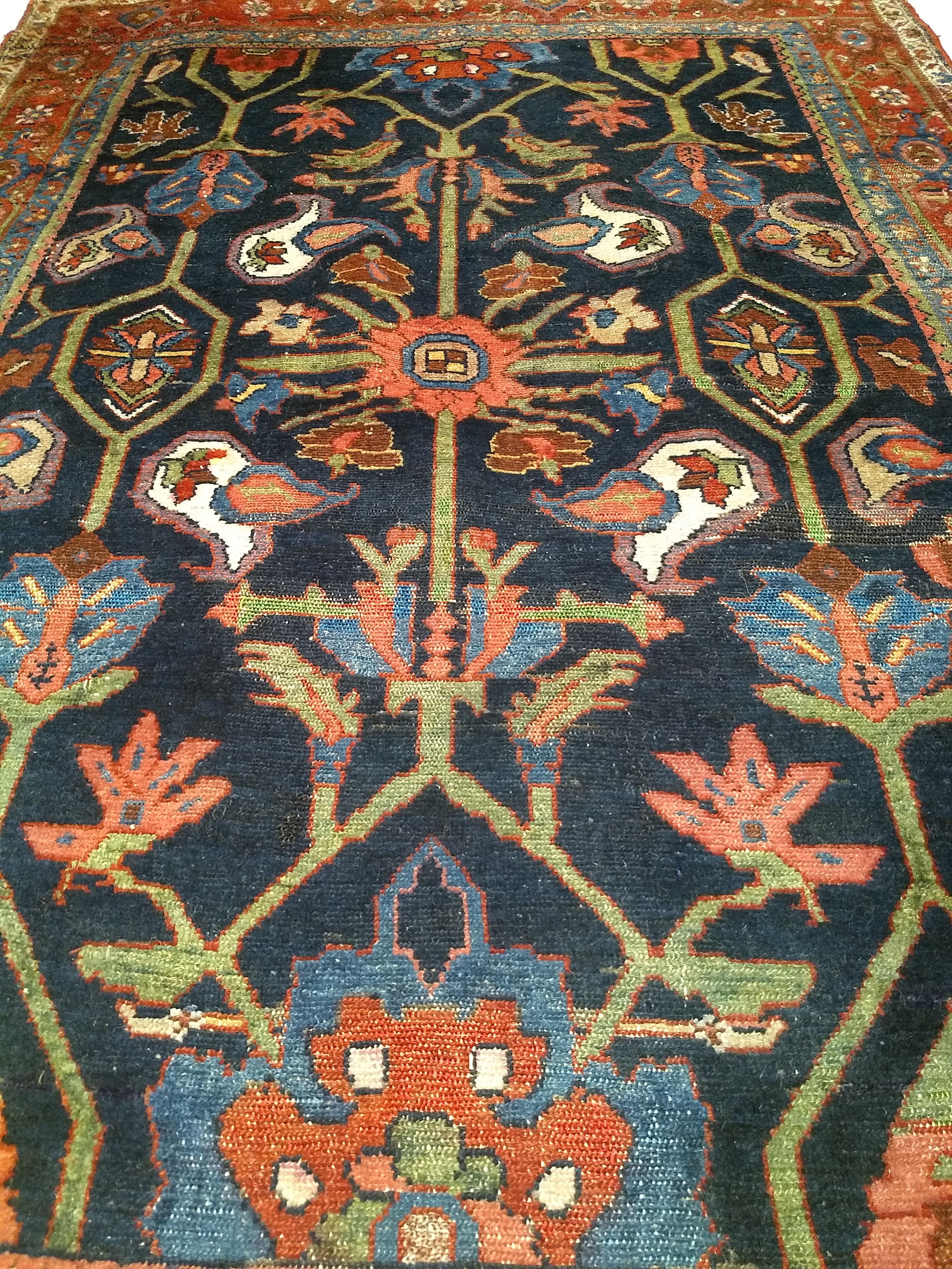 Vintage Persian Mahal Sultanabad Rug in Allover Pattern in Navy Blue, Green, Red For Sale 5
