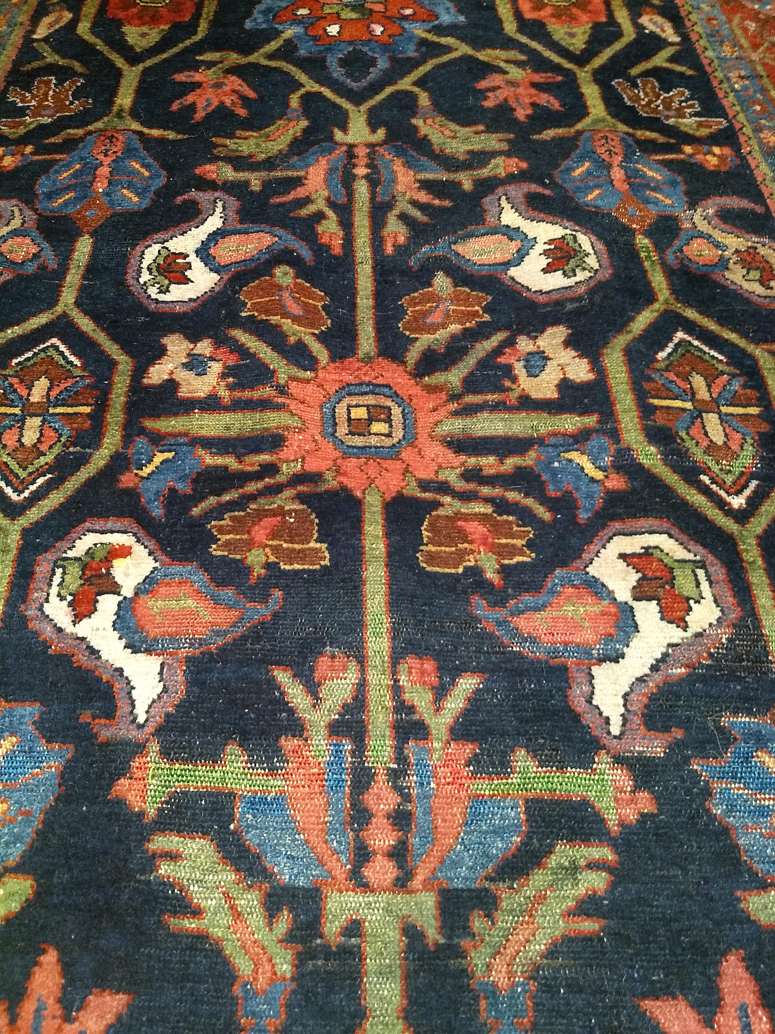 Vintage Persian Mahal Sultanabad Rug in Allover Pattern in Navy Blue, Green, Red For Sale 6