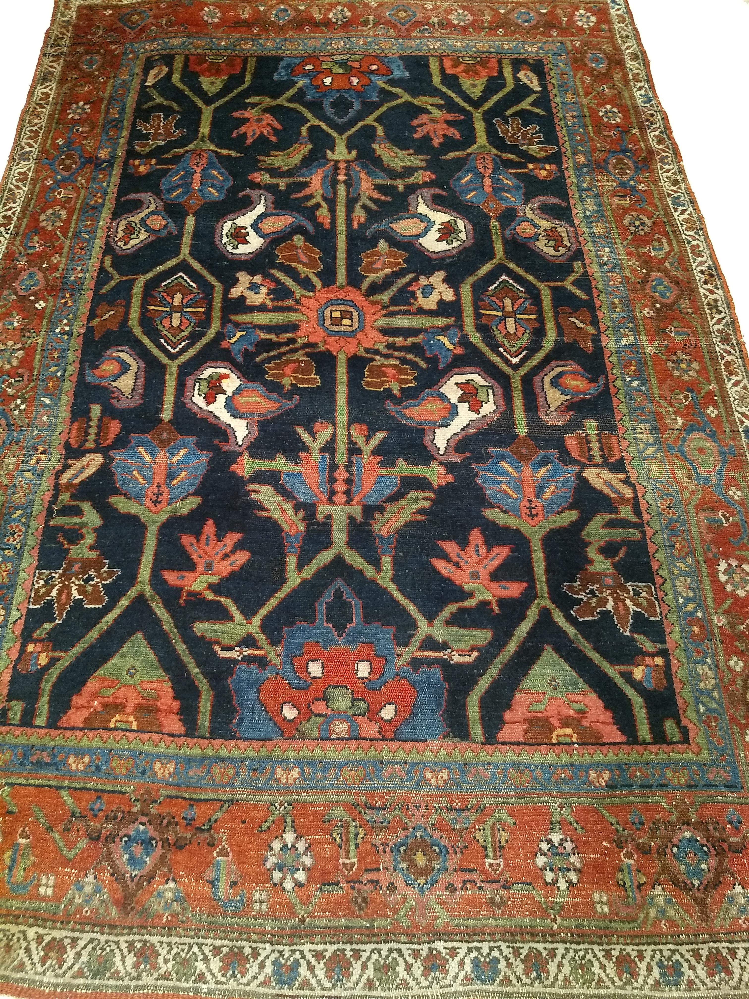 Vintage Persian Mahal Sultanabad Rug in Allover Pattern in Navy Blue, Green, Red For Sale 8