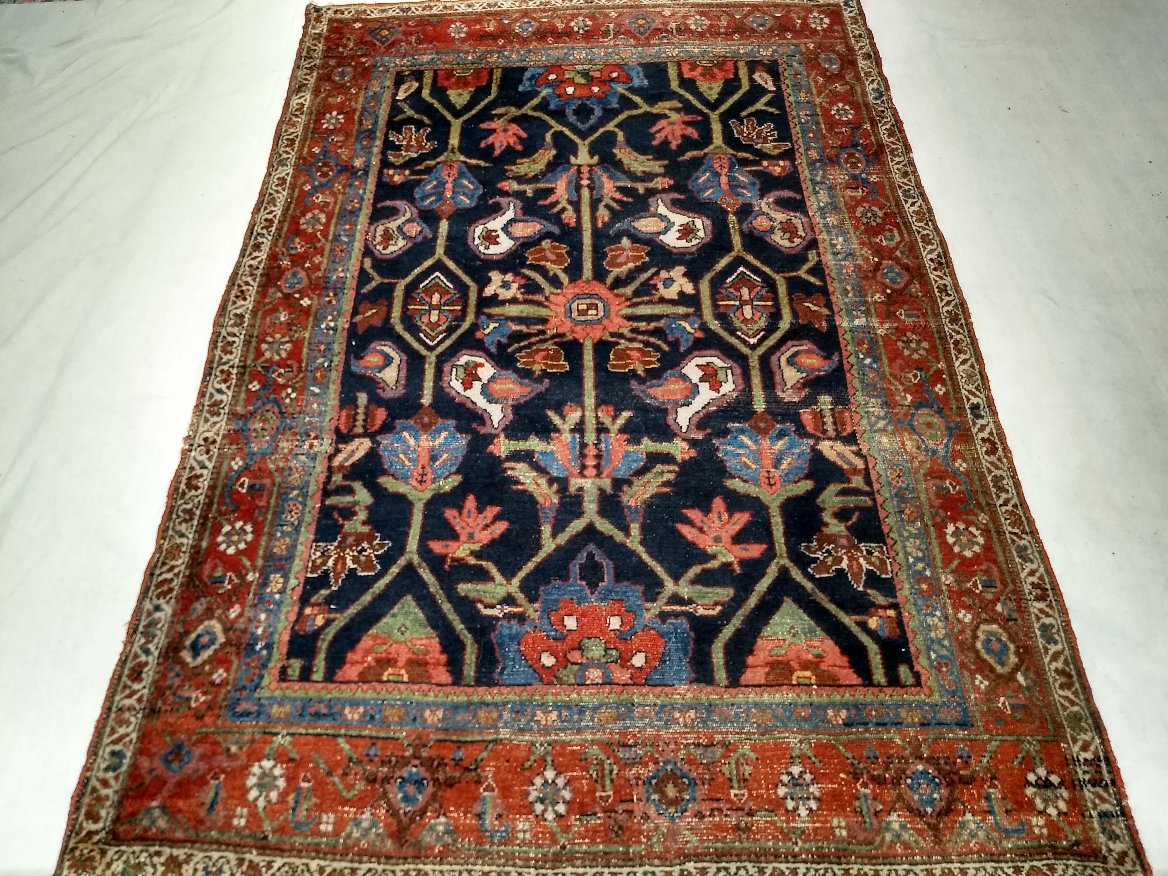 Vintage Persian Mahal Sultanabad Rug in Allover Pattern in Navy Blue, Green, Red For Sale 9