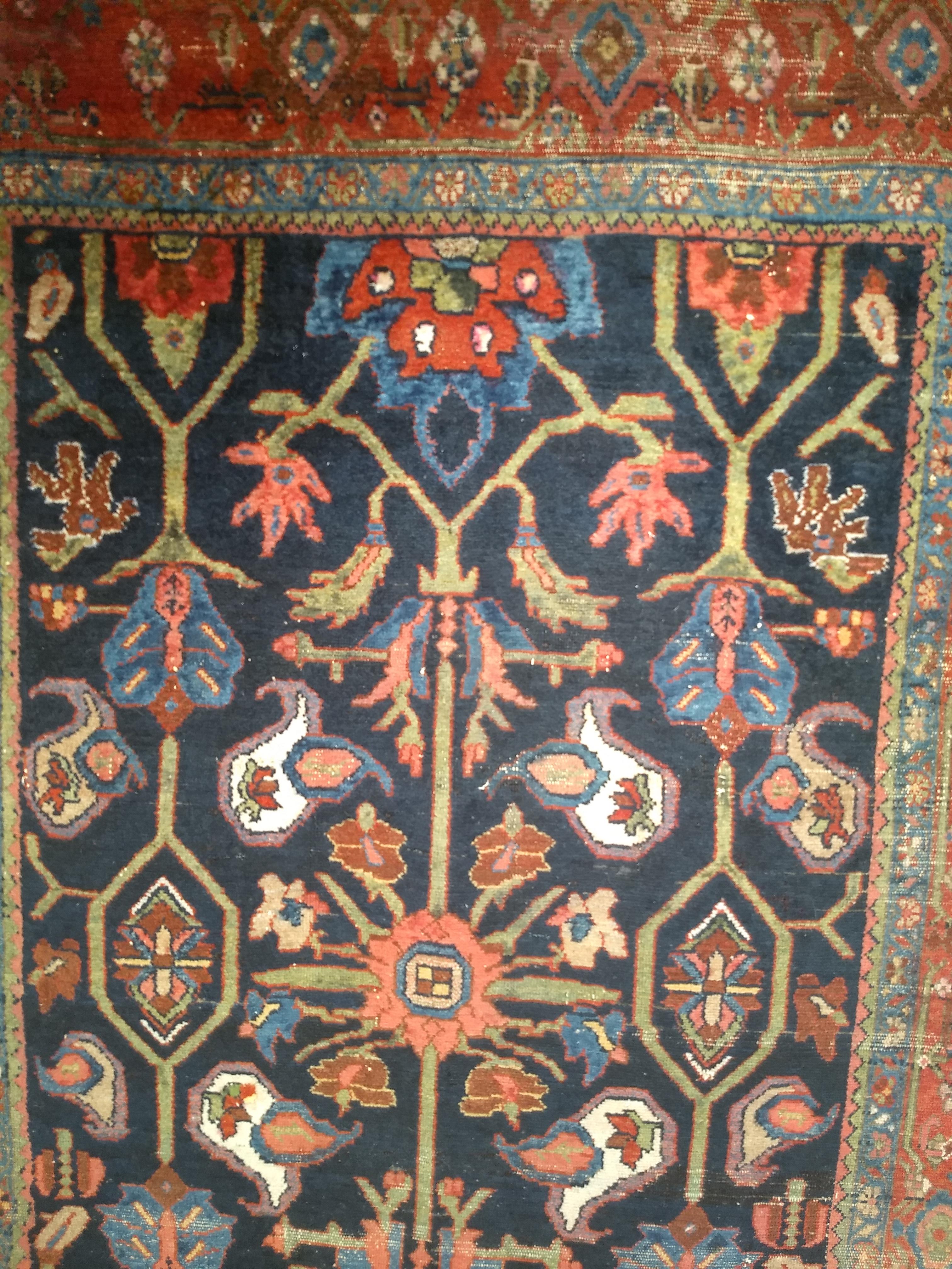 Vintage Persian Mahal Sultanabad Rug in Allover Pattern in Navy Blue, Green, Red In Good Condition For Sale In Barrington, IL