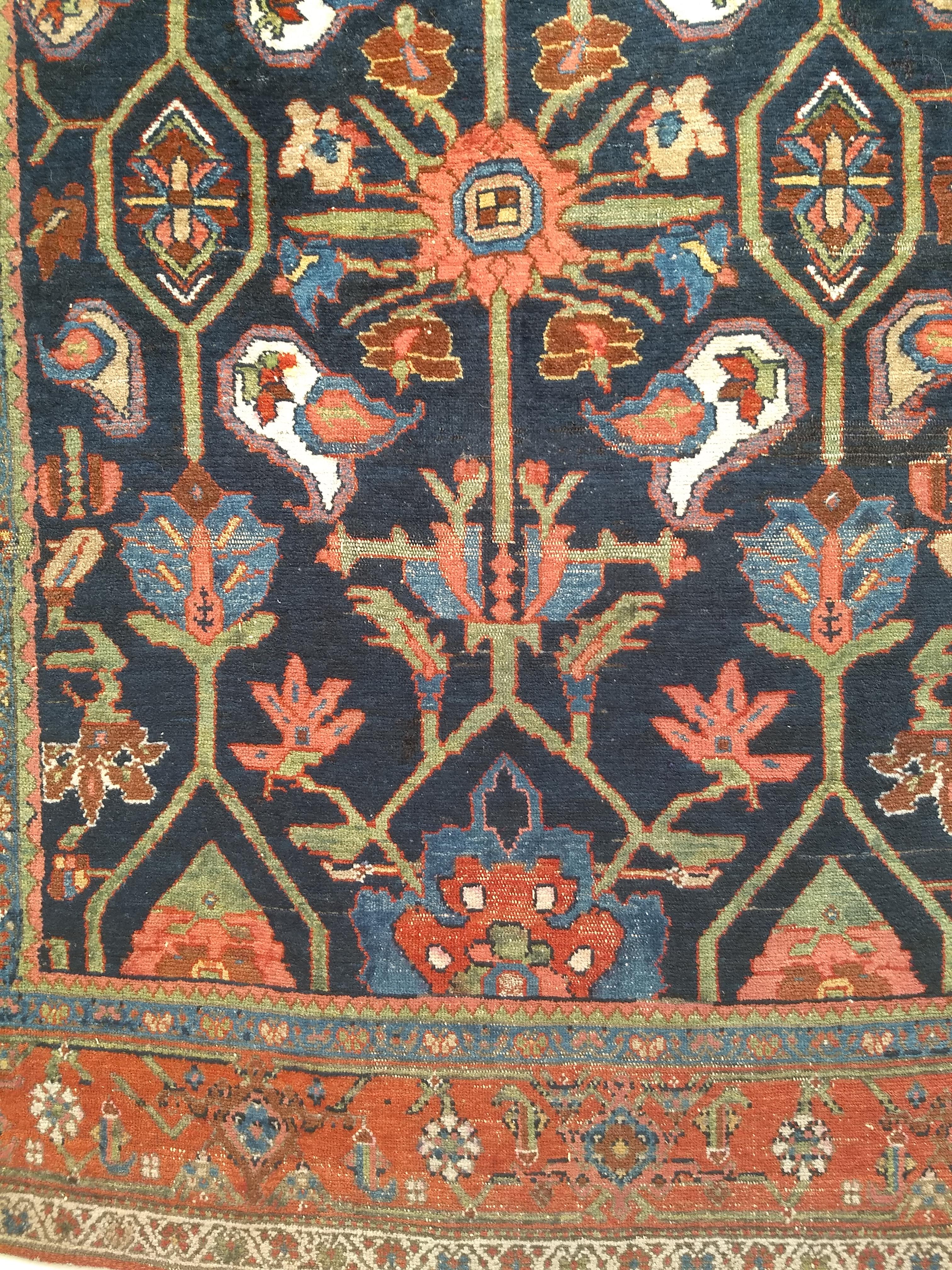 Early 20th Century Vintage Persian Mahal Sultanabad Rug in Allover Pattern in Navy Blue, Green, Red For Sale