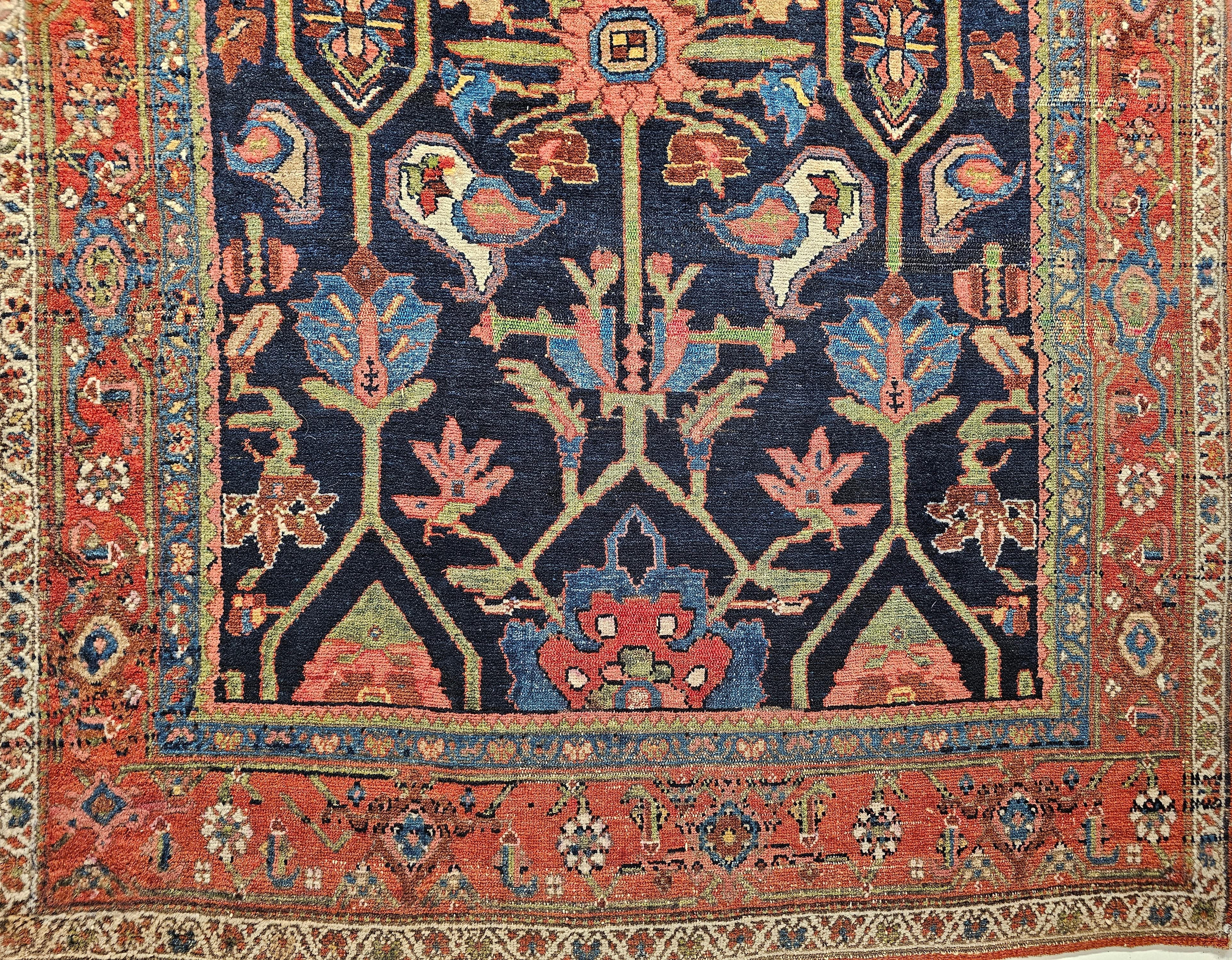 Vintage Persian Mahal Sultanabad Rug in Allover Pattern in Navy Blue, Green, Red For Sale 1
