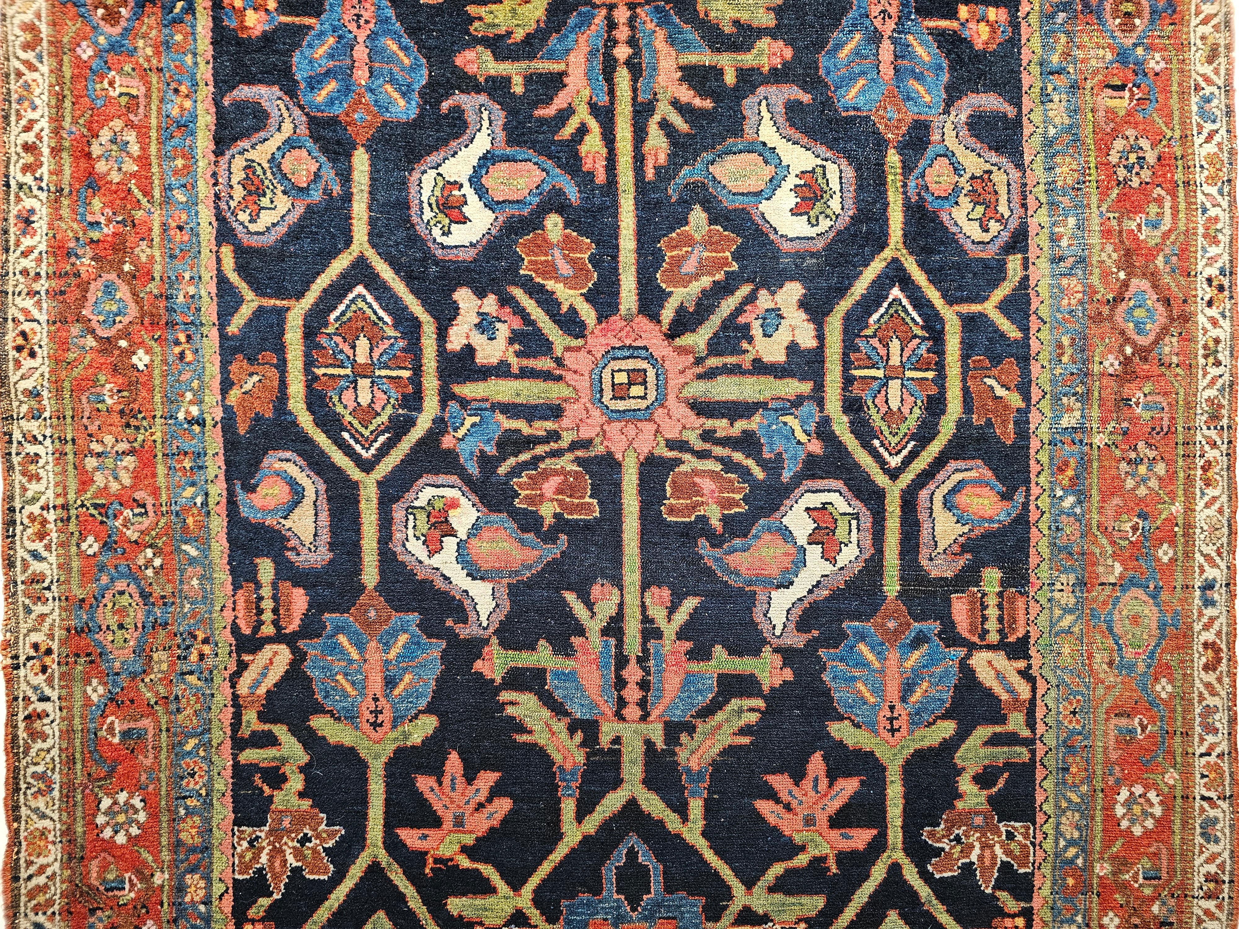 Vintage Persian Mahal Sultanabad Rug in Allover Pattern in Navy Blue, Green, Red For Sale 2