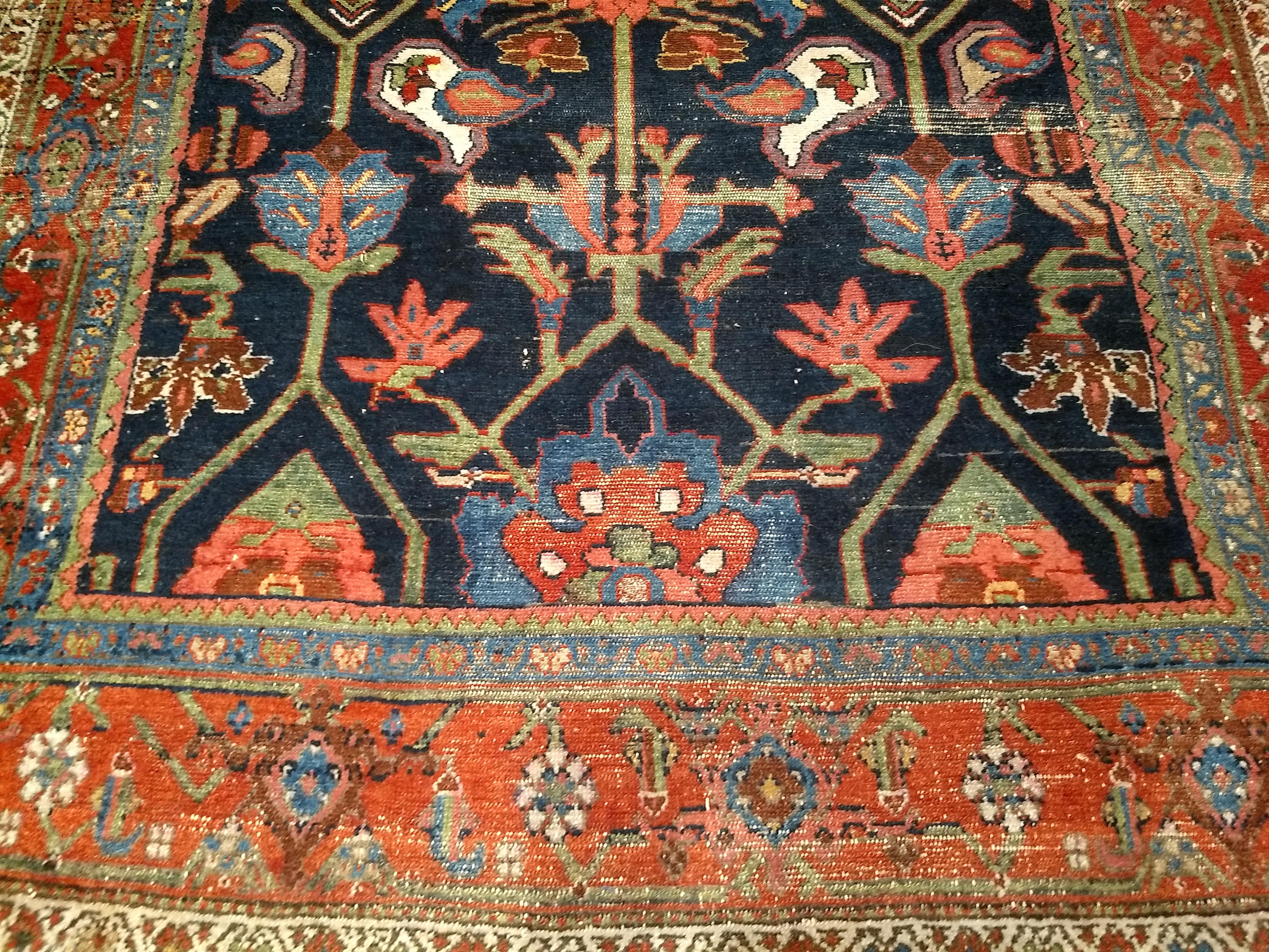 Vintage Persian Mahal Sultanabad Rug in Allover Pattern in Navy Blue, Green, Red For Sale 3