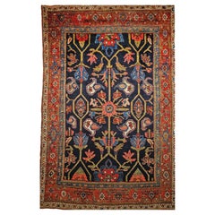 Antique Persian Mahal Sultanabad Rug in Allover Pattern in Navy Blue, Green, Red