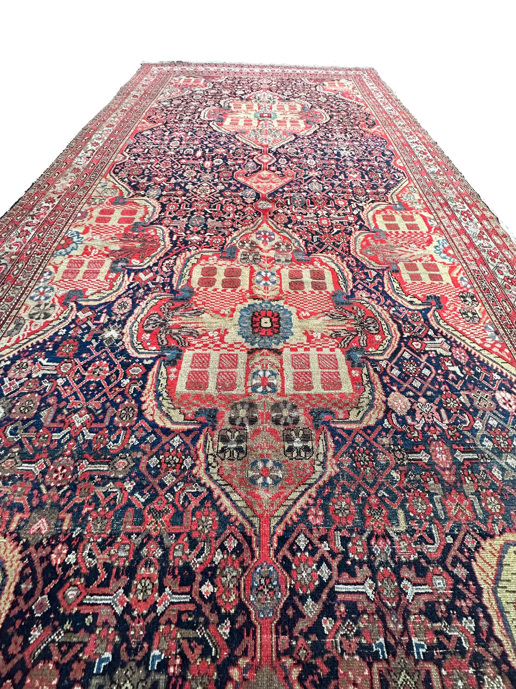 Antique Persian Mahal Sultanabad Rug 1880 Geometric 9x17 Handmade 257cm x 511cm In Good Condition For Sale In New York, NY