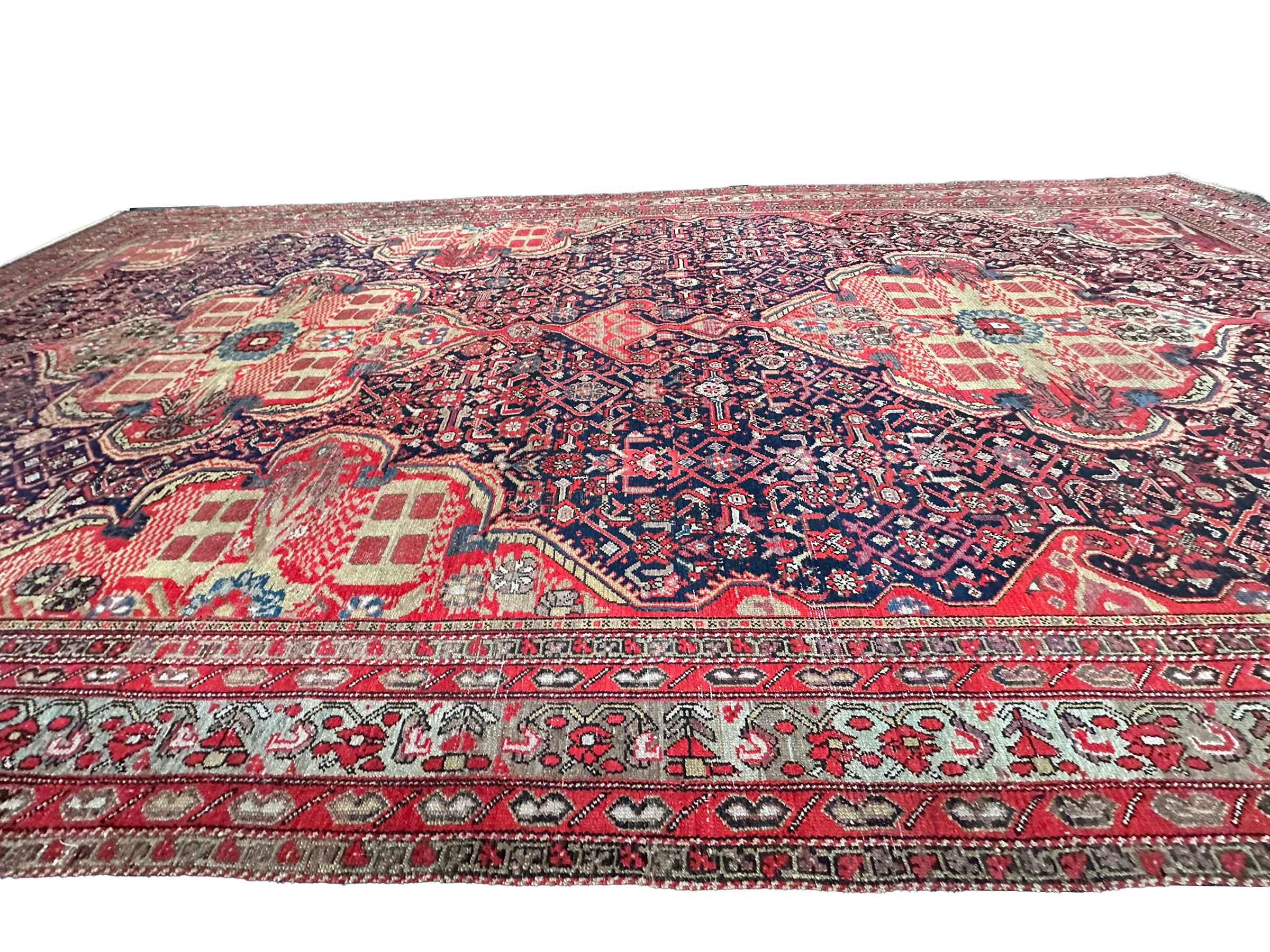 Antique Persian Mahal Sultanabad Rug 1880 Geometric 9x17 Handmade 257cm x 511cm For Sale 3