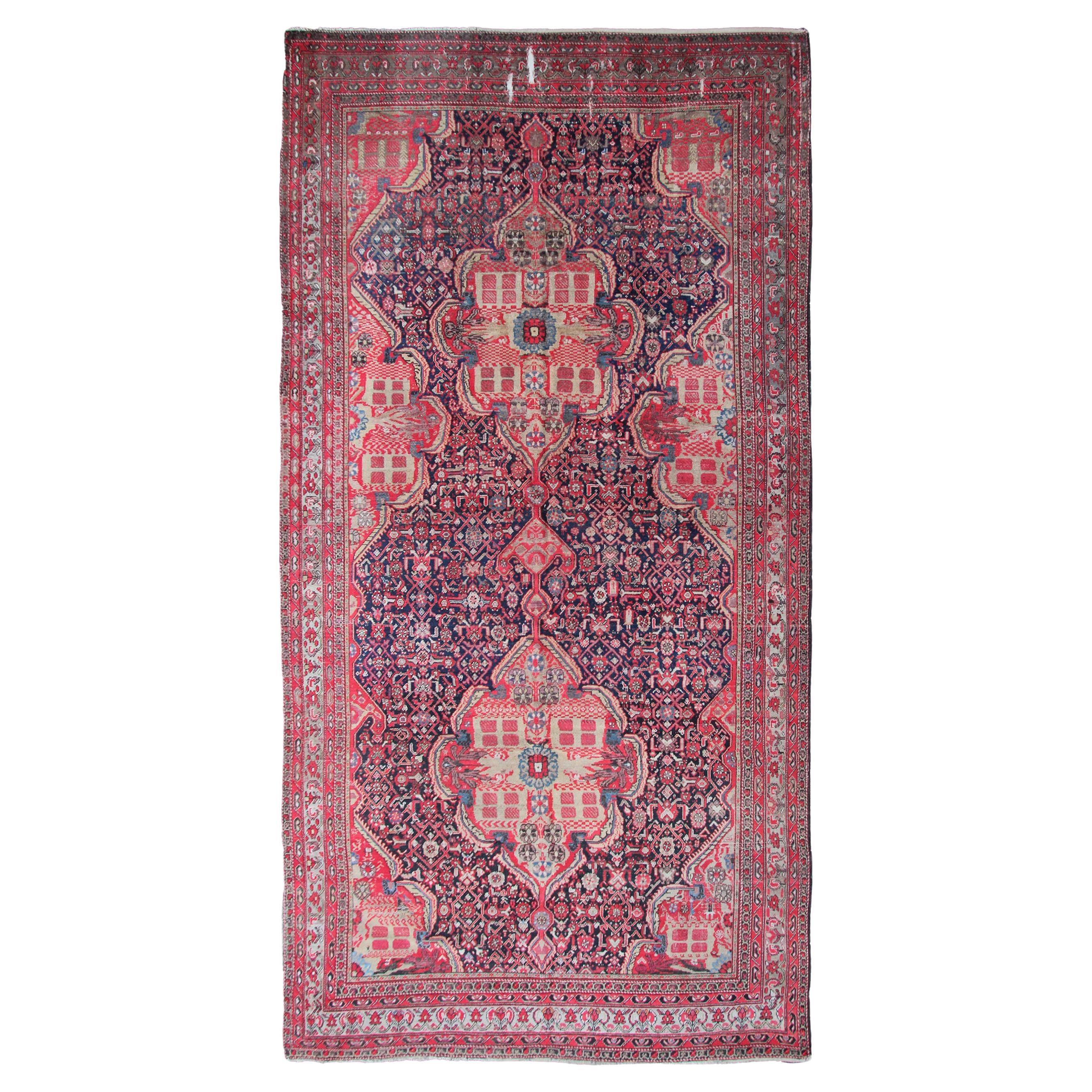 Antique Persian Mahal Sultanabad Rug 1880 Geometric 9x17 Handmade 257cm x 511cm For Sale