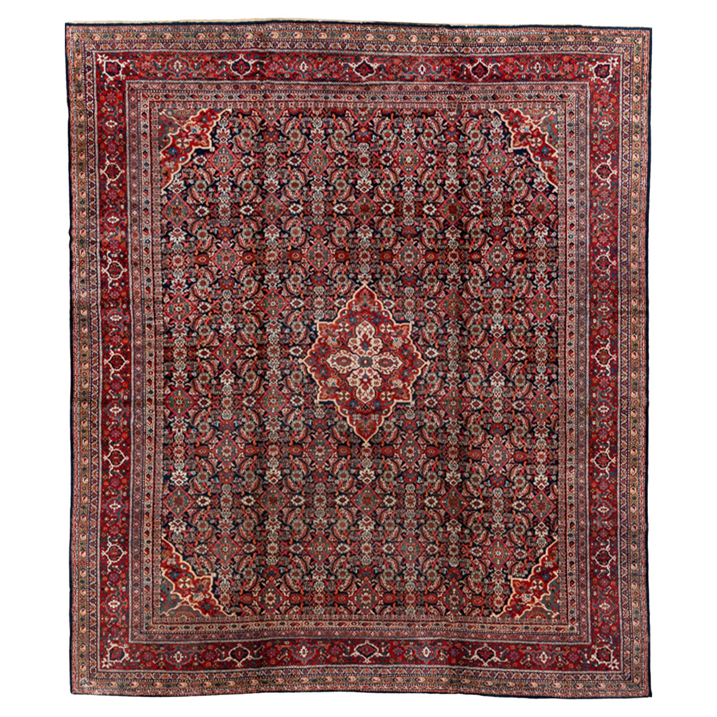 Antique Persian Mahal Traditional Handwoven Luxury Multi Rug 12' X 13'-10" Size For Sale