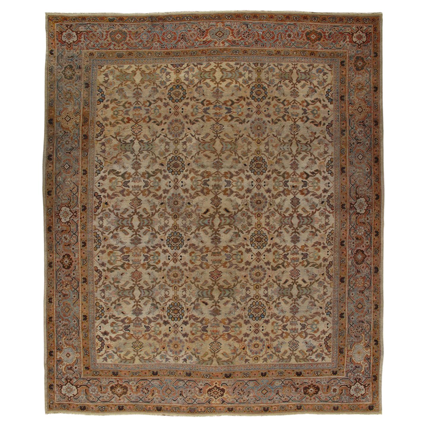 Antique Persian Mahal Hand-Knotted Rug with Beige and Rust Colors