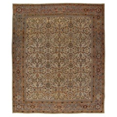 Antiker, handgeknüpfter persischer Mahal-Teppich in Beige und Rostfarben