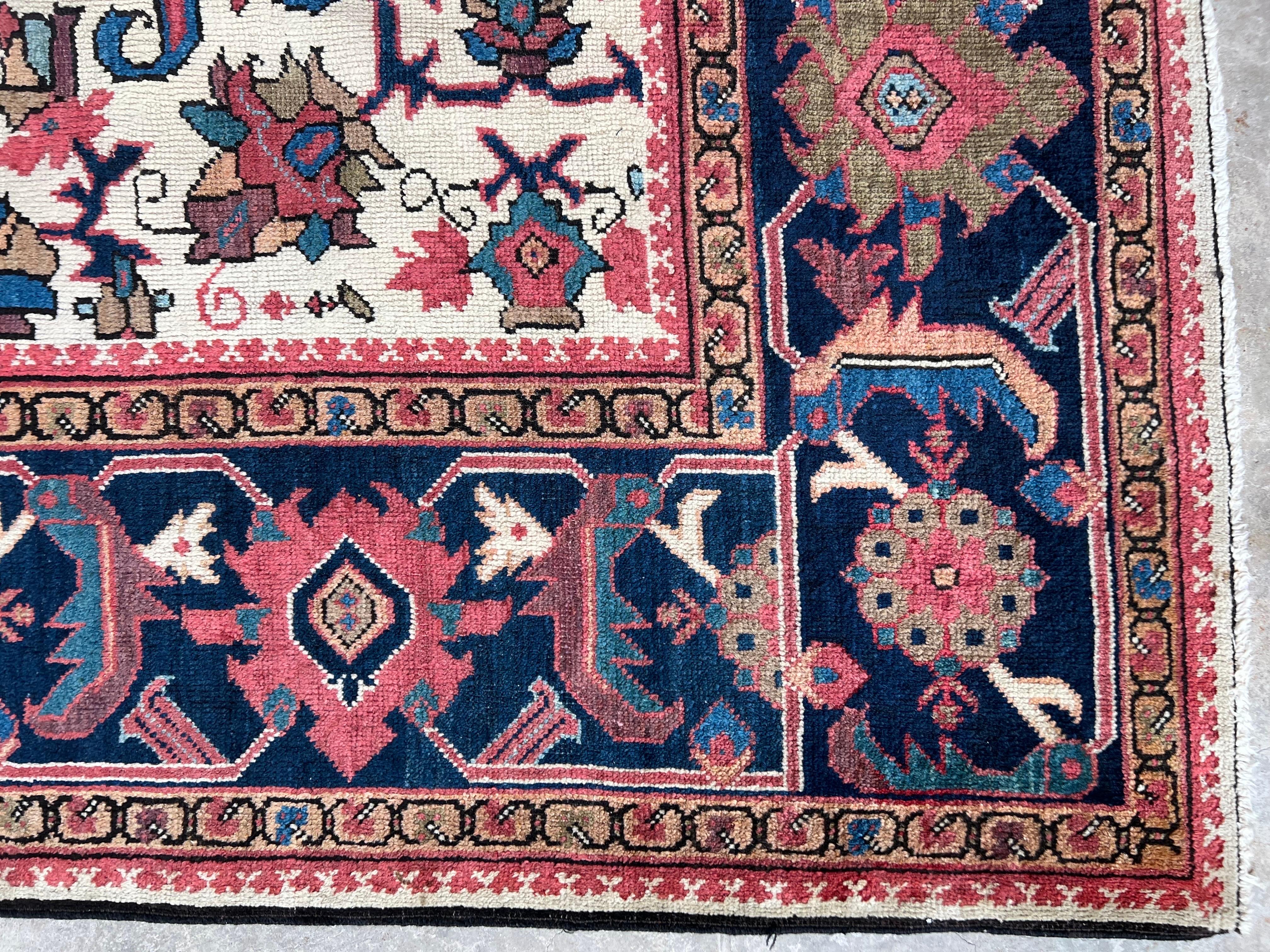 Antique Persian Mahal rug with Ivory, Pink, All-Over Pattern, hand knotted wool For Sale 5