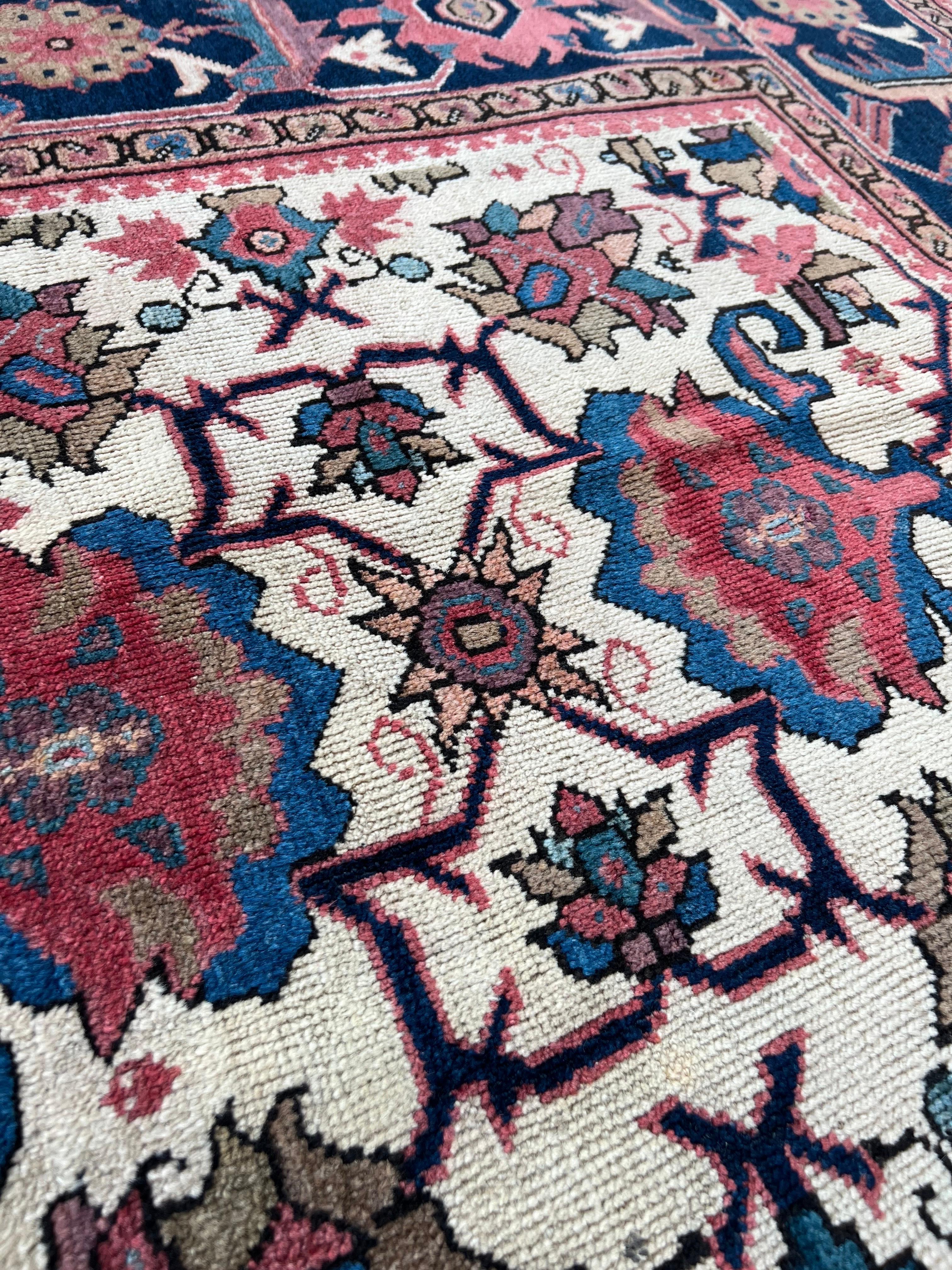 Antique Persian Mahal rug with Ivory, Pink, All-Over Pattern, hand knotted wool For Sale 7